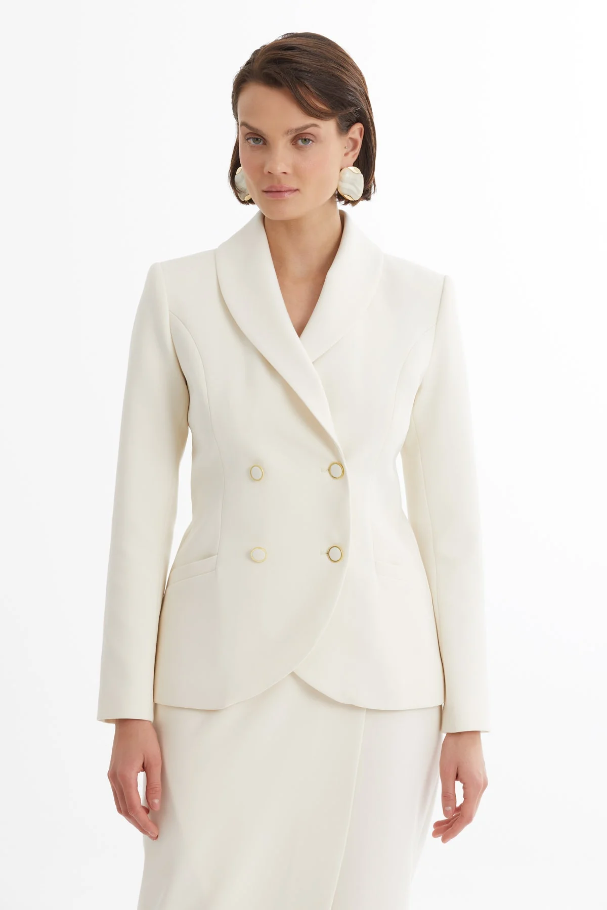 Ecru Wrap Blazer Skirt Set - Image 2