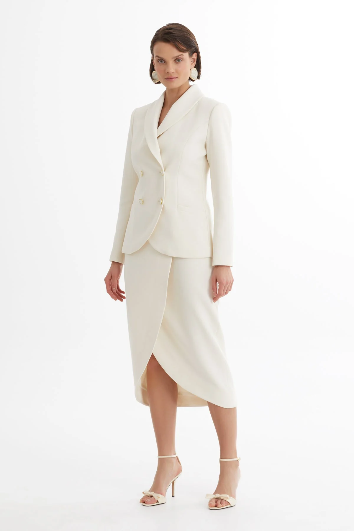 Ecru Wrap Blazer Skirt Set - Image 3