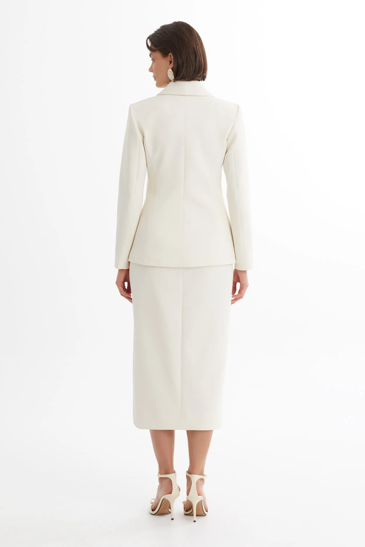 Ecru Wrap Blazer Skirt Set - Image 4