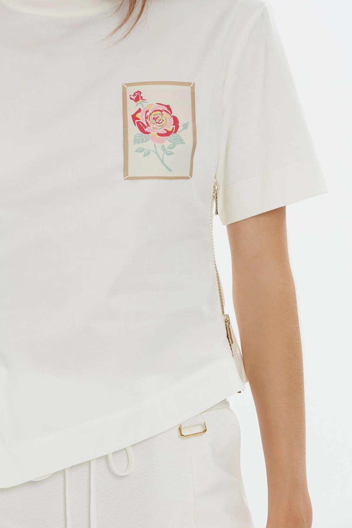 Ecru Zipper Detail T-Shirt - Image 4