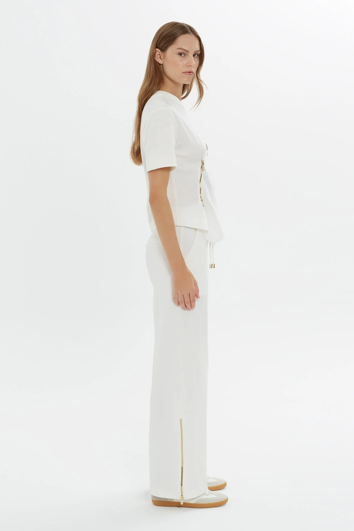Ecru Zipper Detail T-Shirt - Image 5