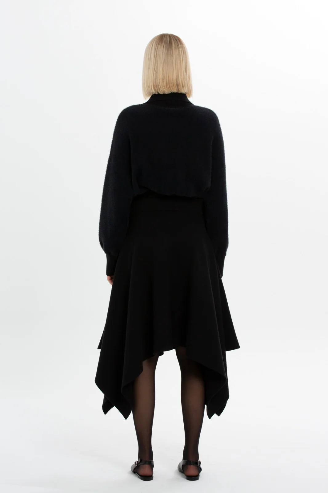 Elasticated Waist Asymmetric Cut Knit Skirt Black - Image 3
