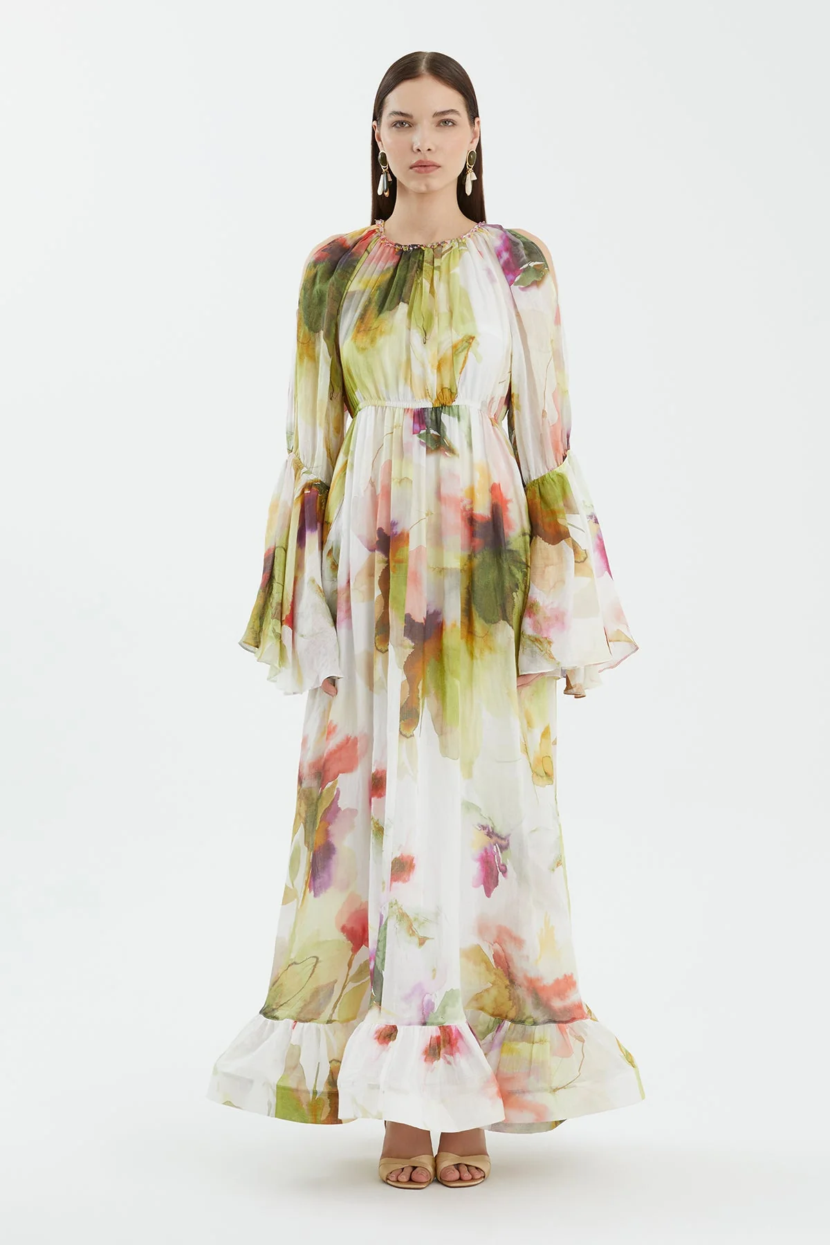 Embroidered Collar Printed Dress