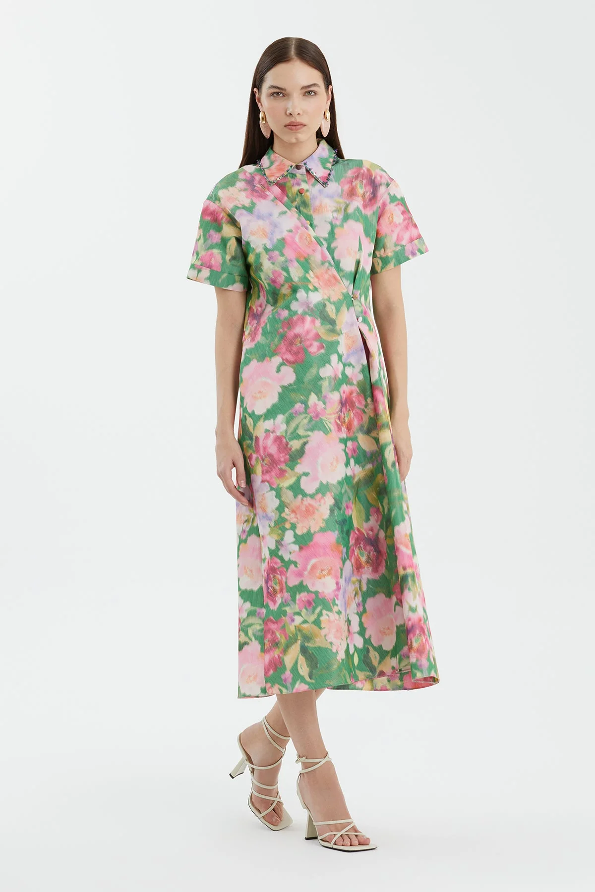 Embroidered Collar Printed Dress - Image 2