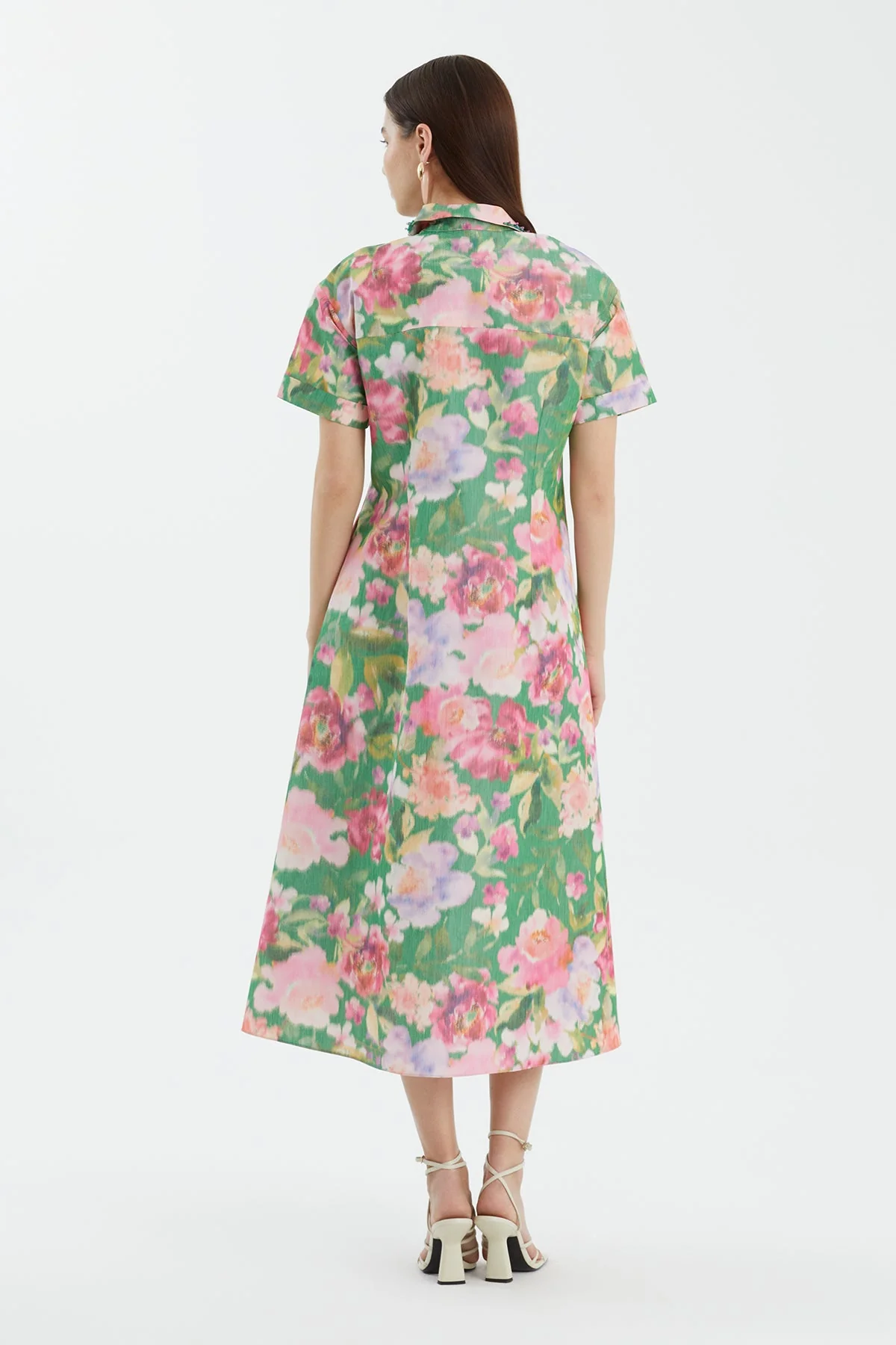 Embroidered Collar Printed Dress - Image 3