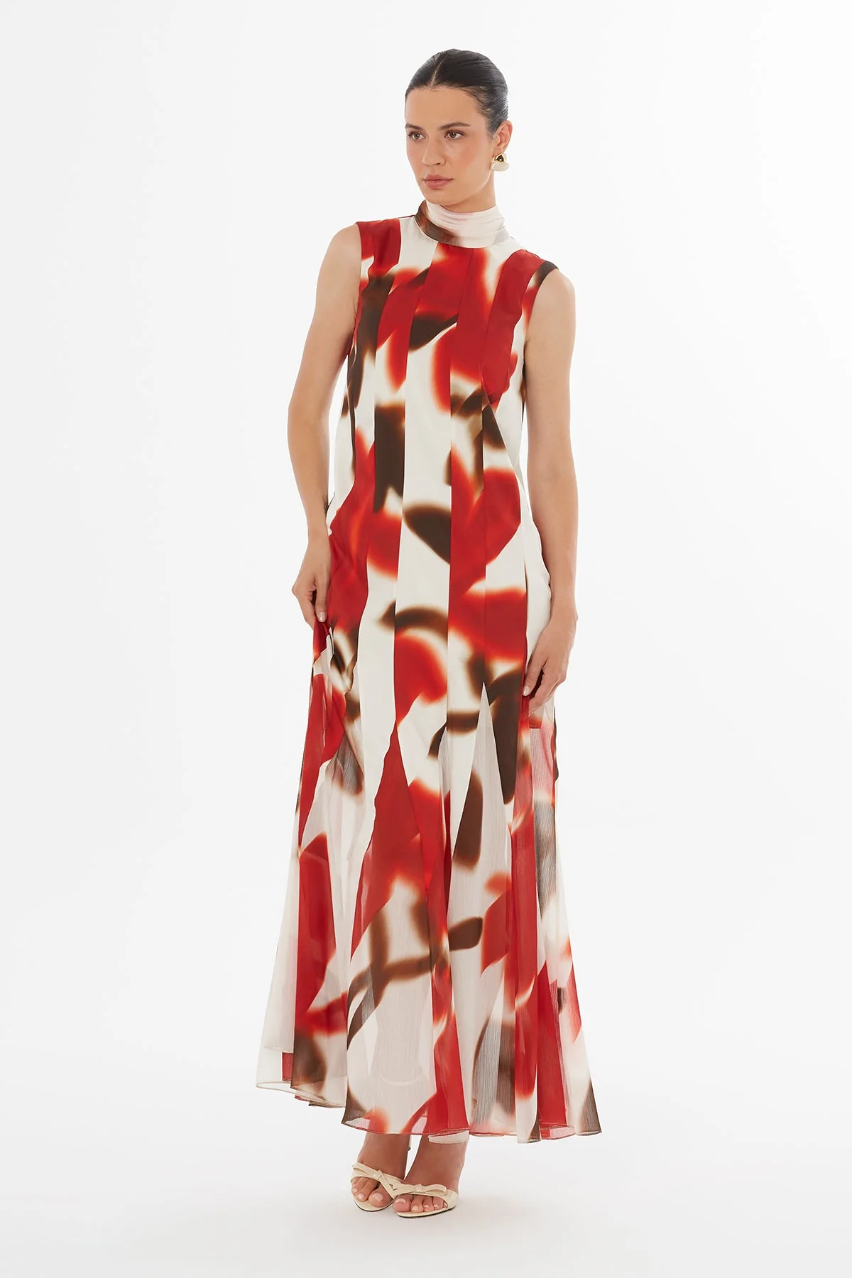 Embroidered Scarf-Hem Maxi Dress