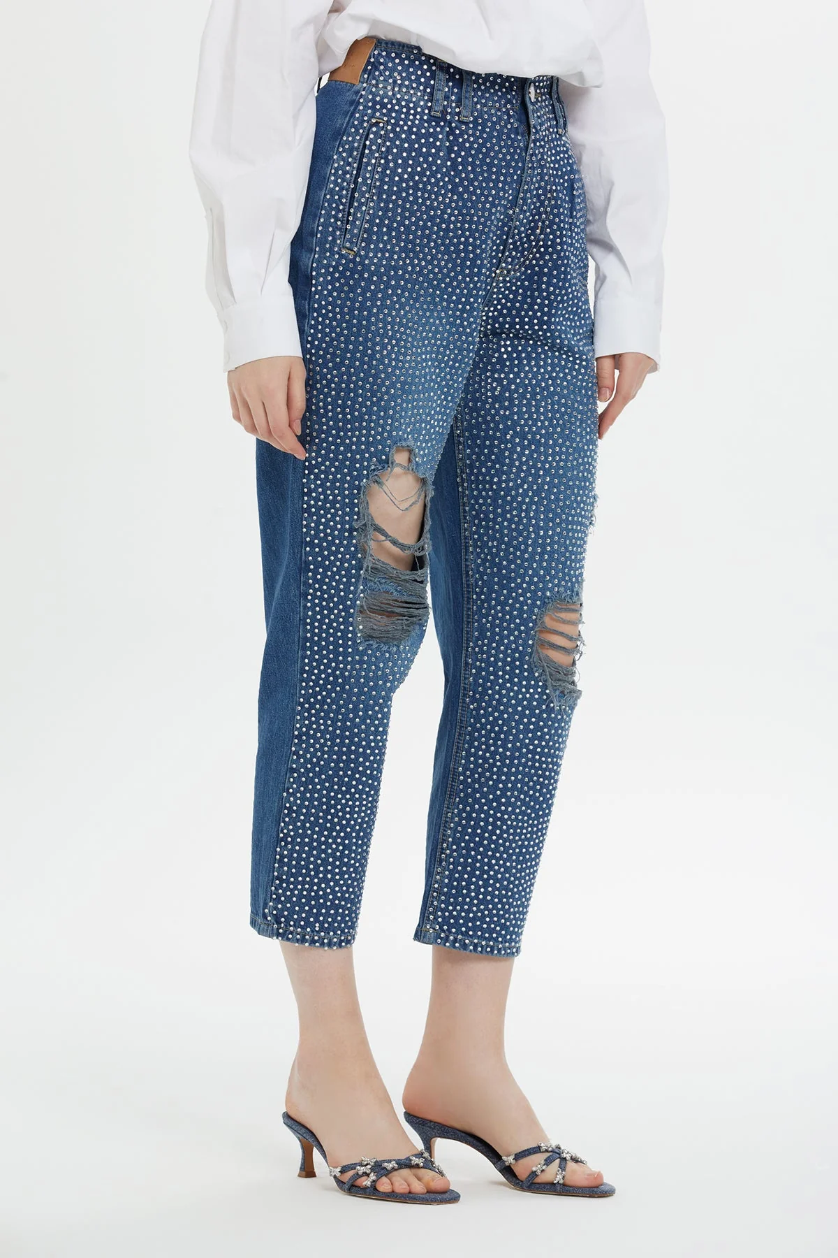 Faded Jacron Detailed Mom Jeans - Image 3