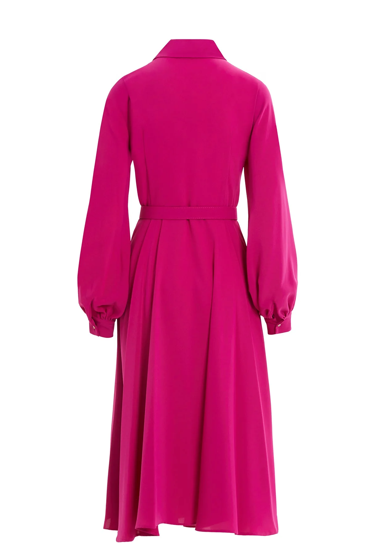 Fuchsia Asymmetrical Midi Dress with Belt - Image 3