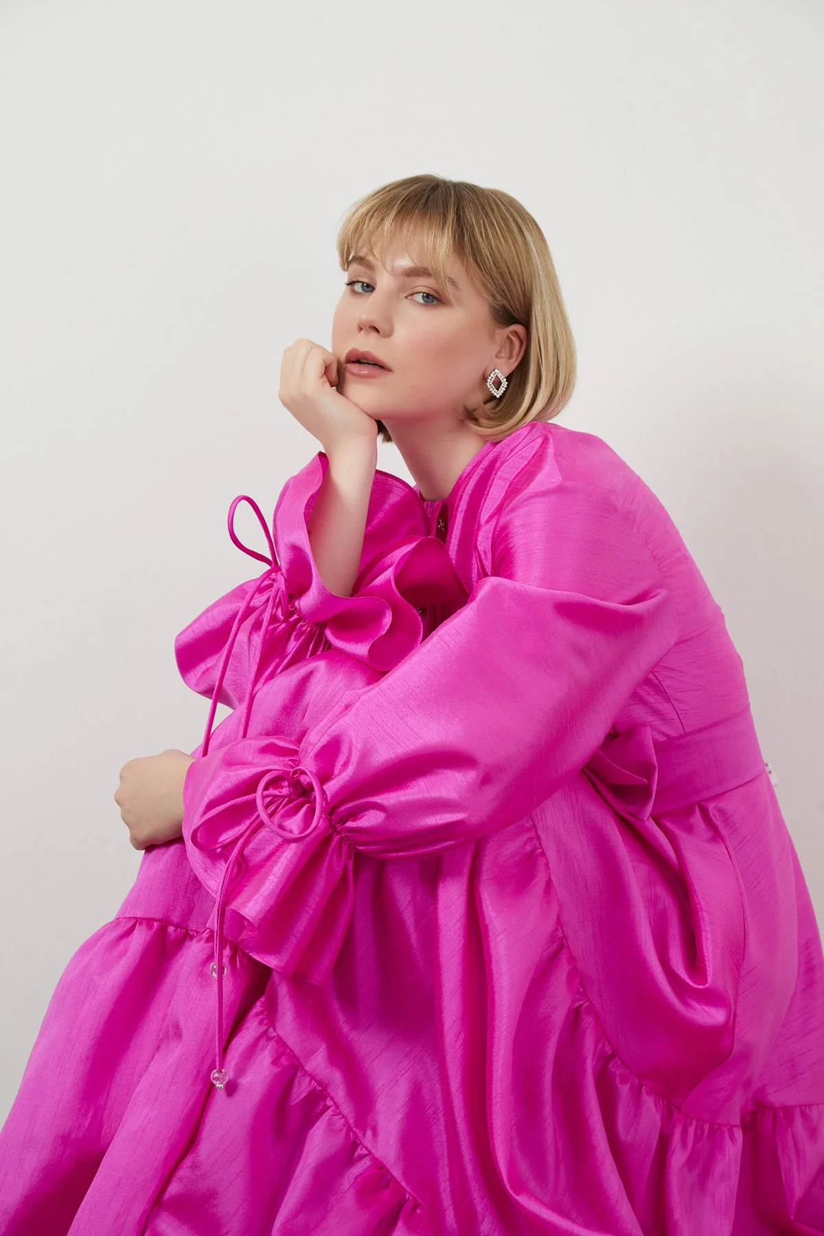 Fuchsia Maxi Dress with Rhinestone Buttons - Image 2