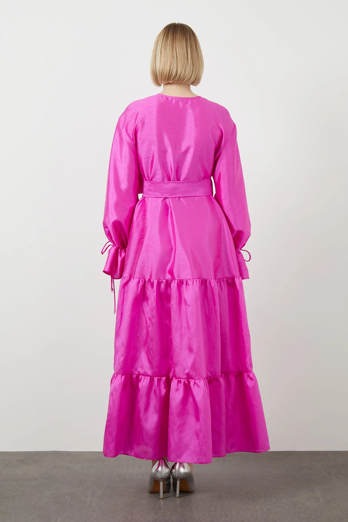 Fuchsia Maxi Dress with Rhinestone Buttons - Image 3