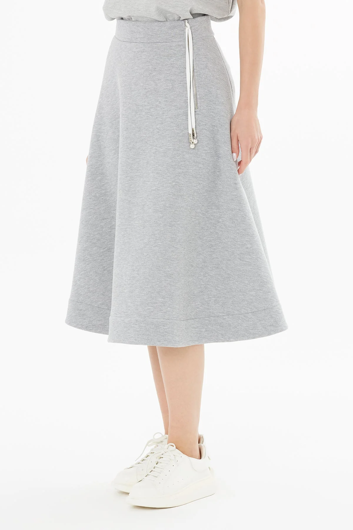 Gray Skirt with Cord Accessory Detail - Image 3