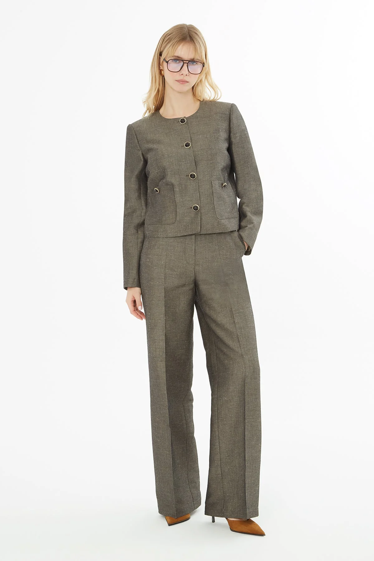 Gray Suit Jacket with Chain Collar