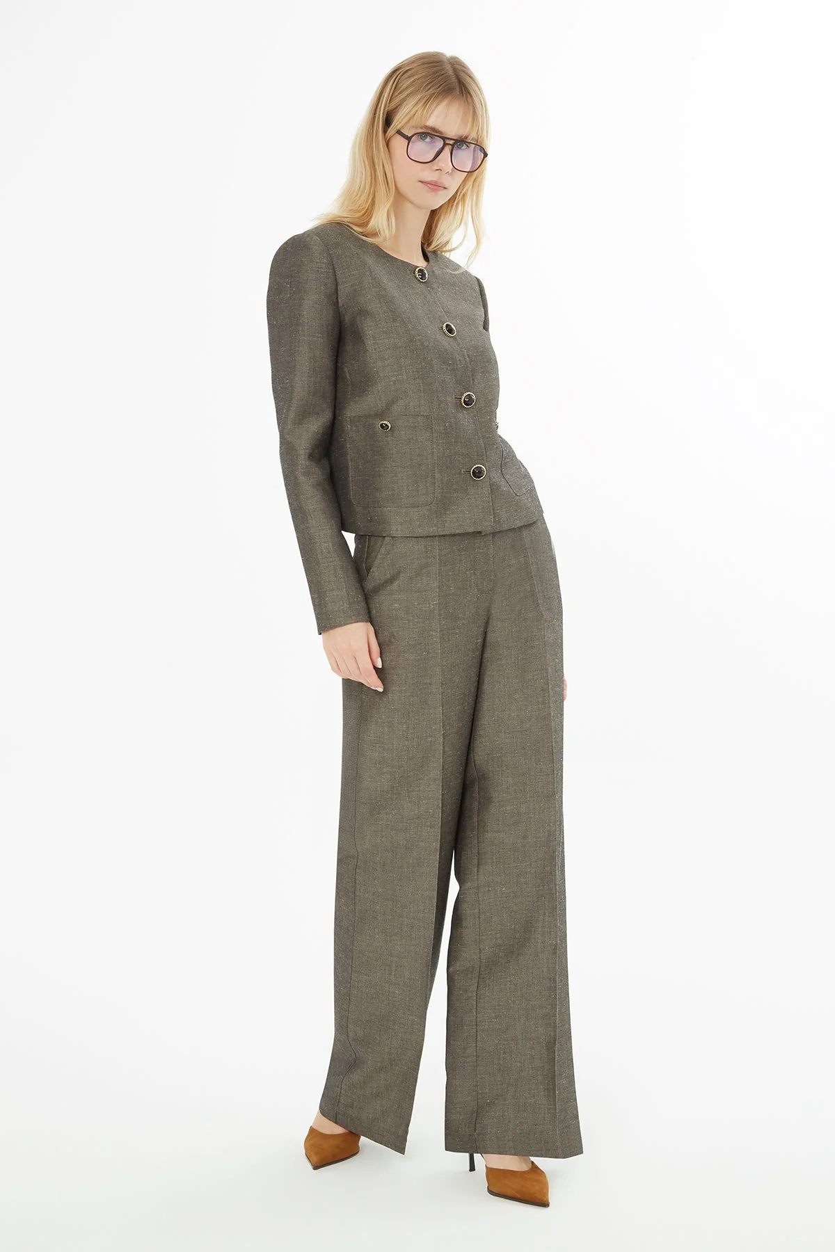 Gray Suit Jacket with Chain Collar - Image 3