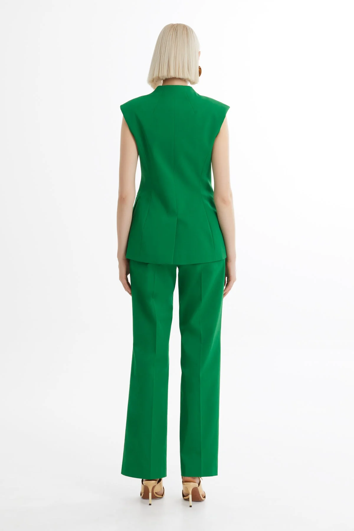 Green Asymmetric-Collar Blazer Trouser Set - Image 4