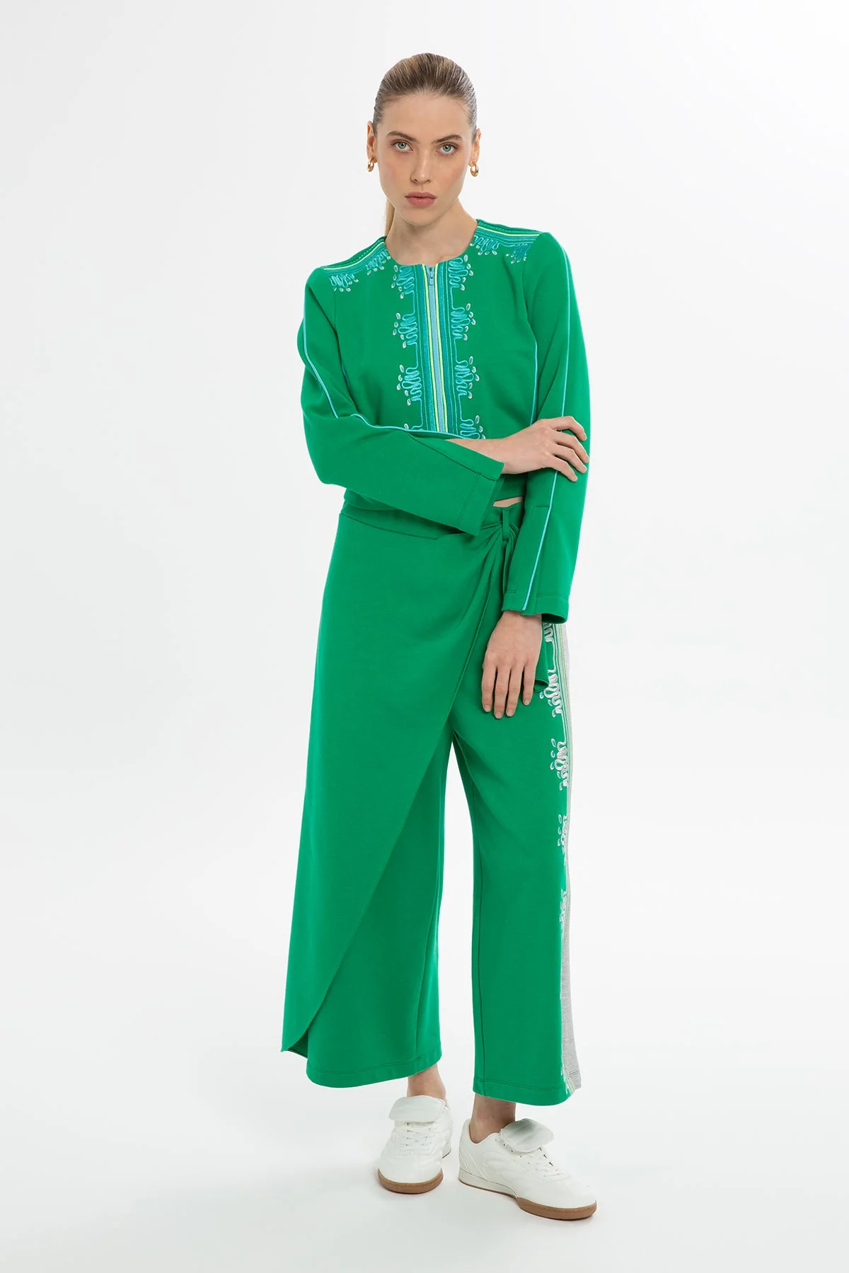 Green Asymmetric-Detail Sweatpants - Image 4
