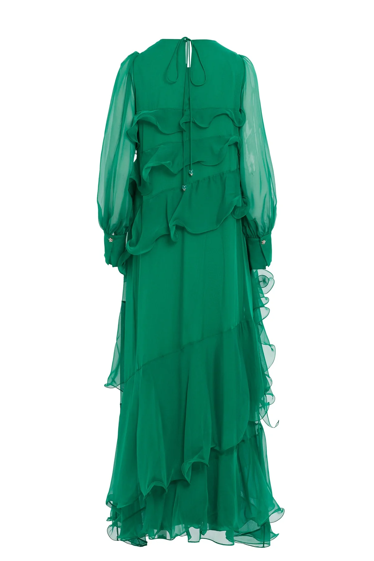 Green Asymmetric Ruffled Maxi Dress - Image 4