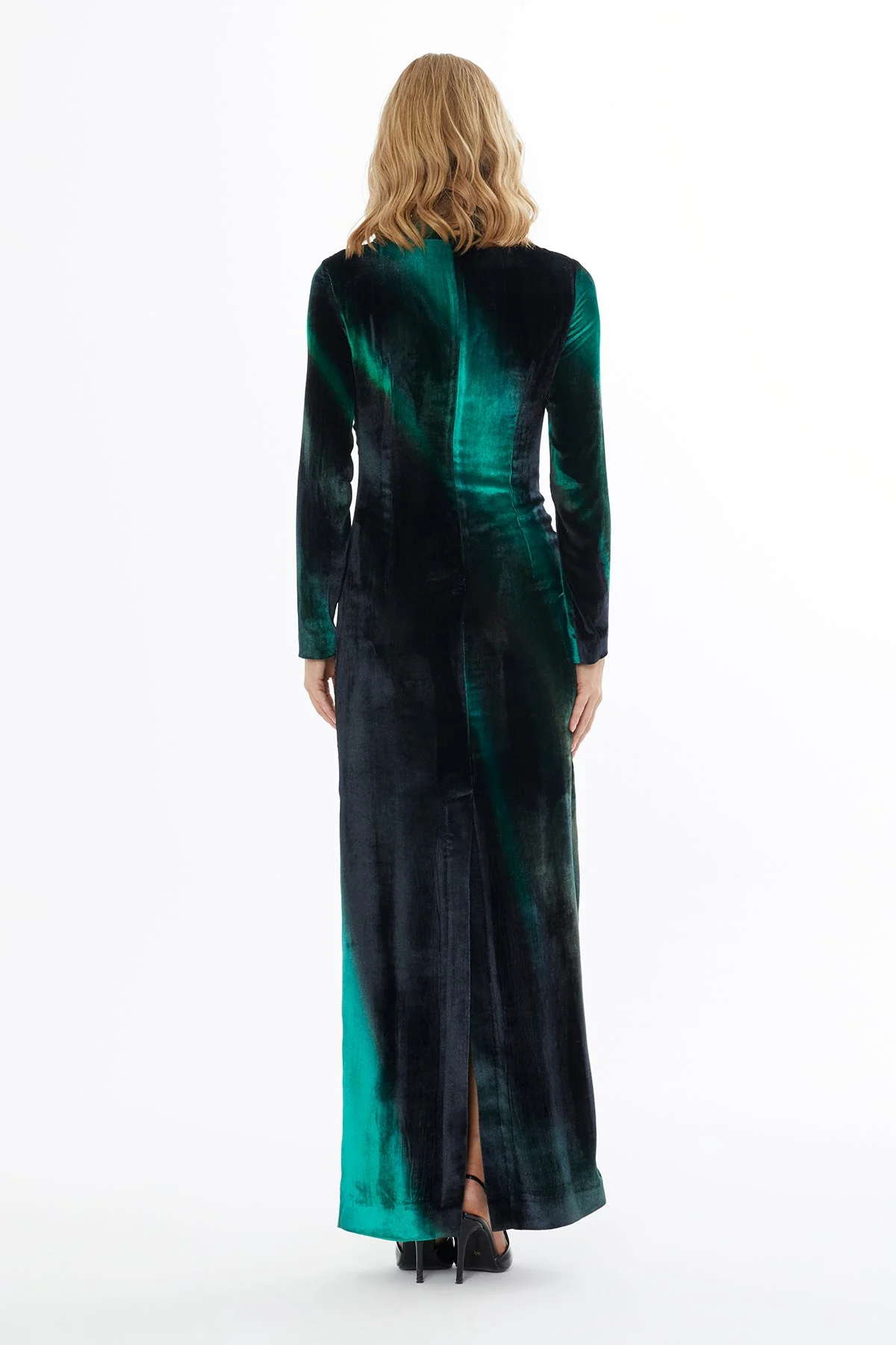 Green Beaded High-Neck Long Dress - Image 4