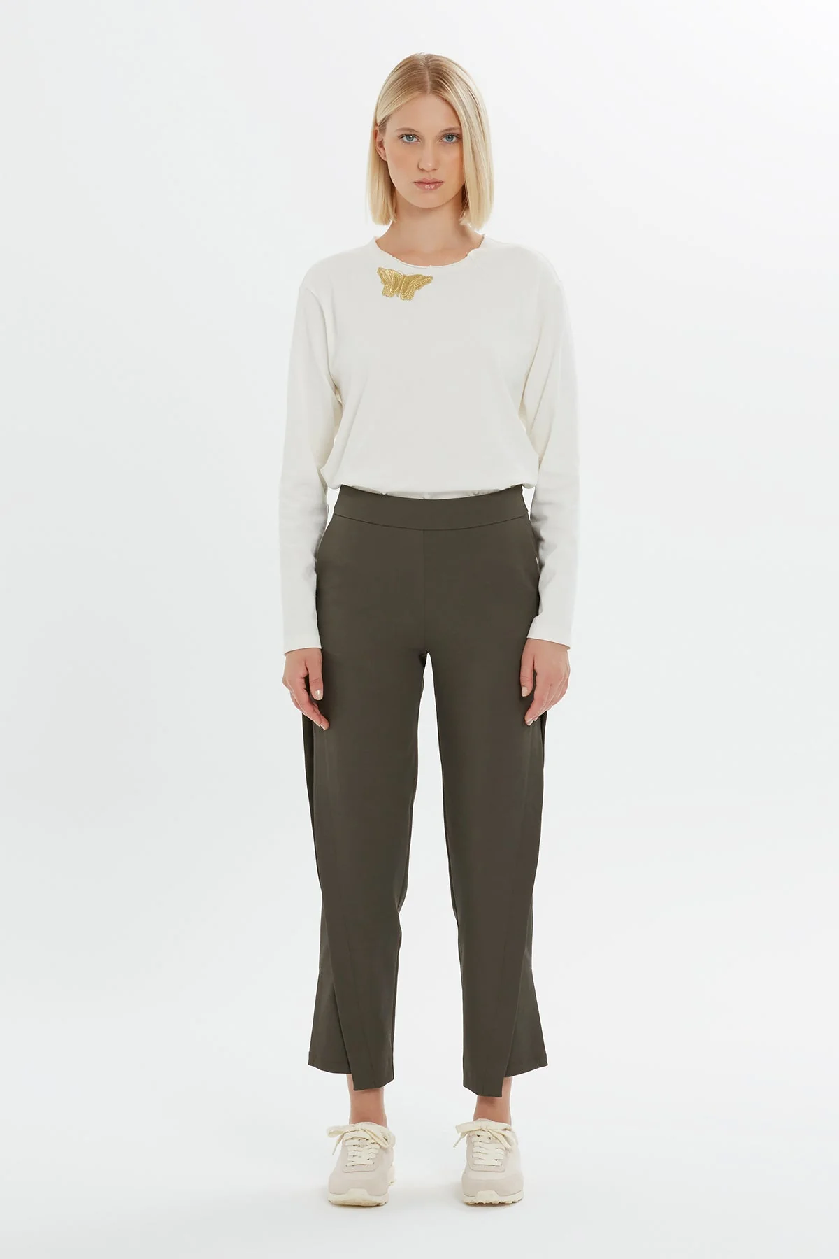 Green Butterfly Embroidered Pants