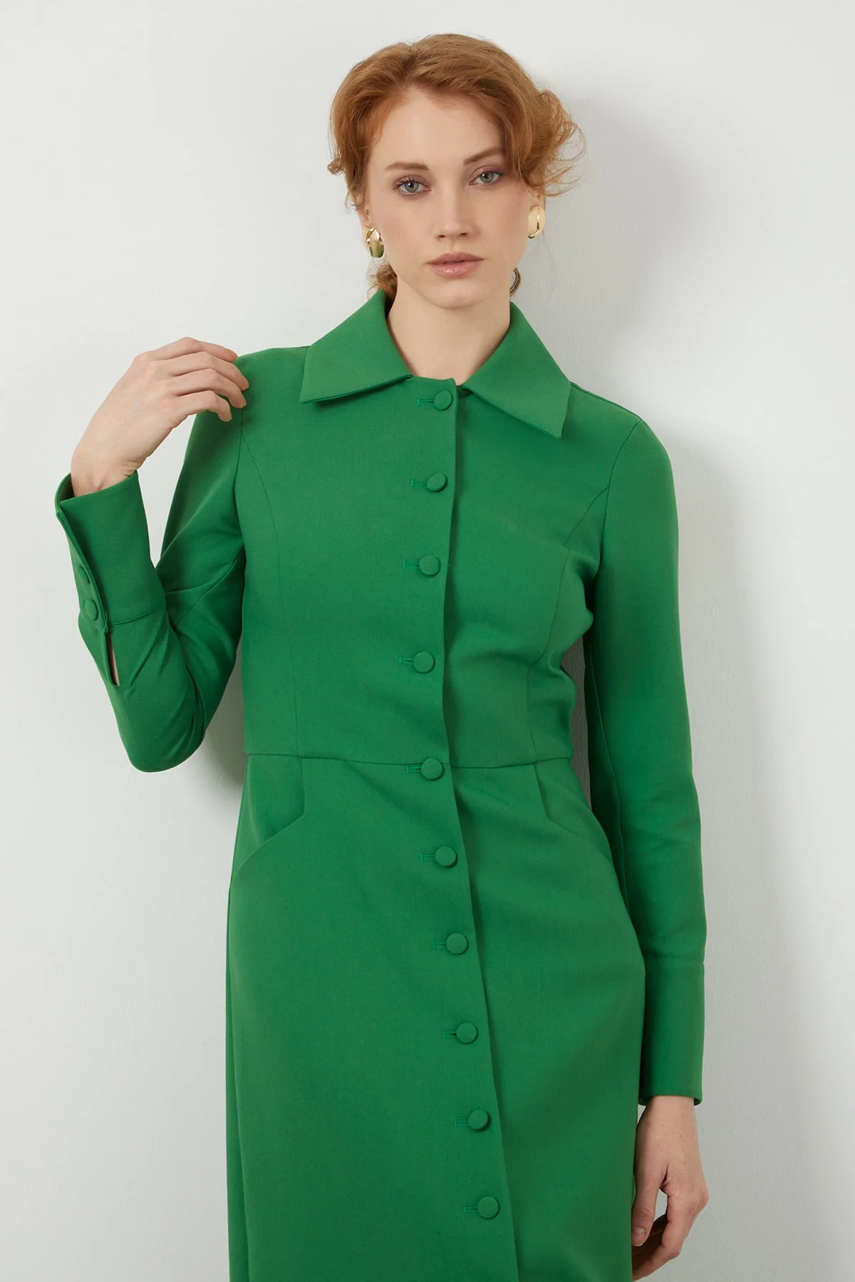 Green Button-Front Midi Dress - Image 3