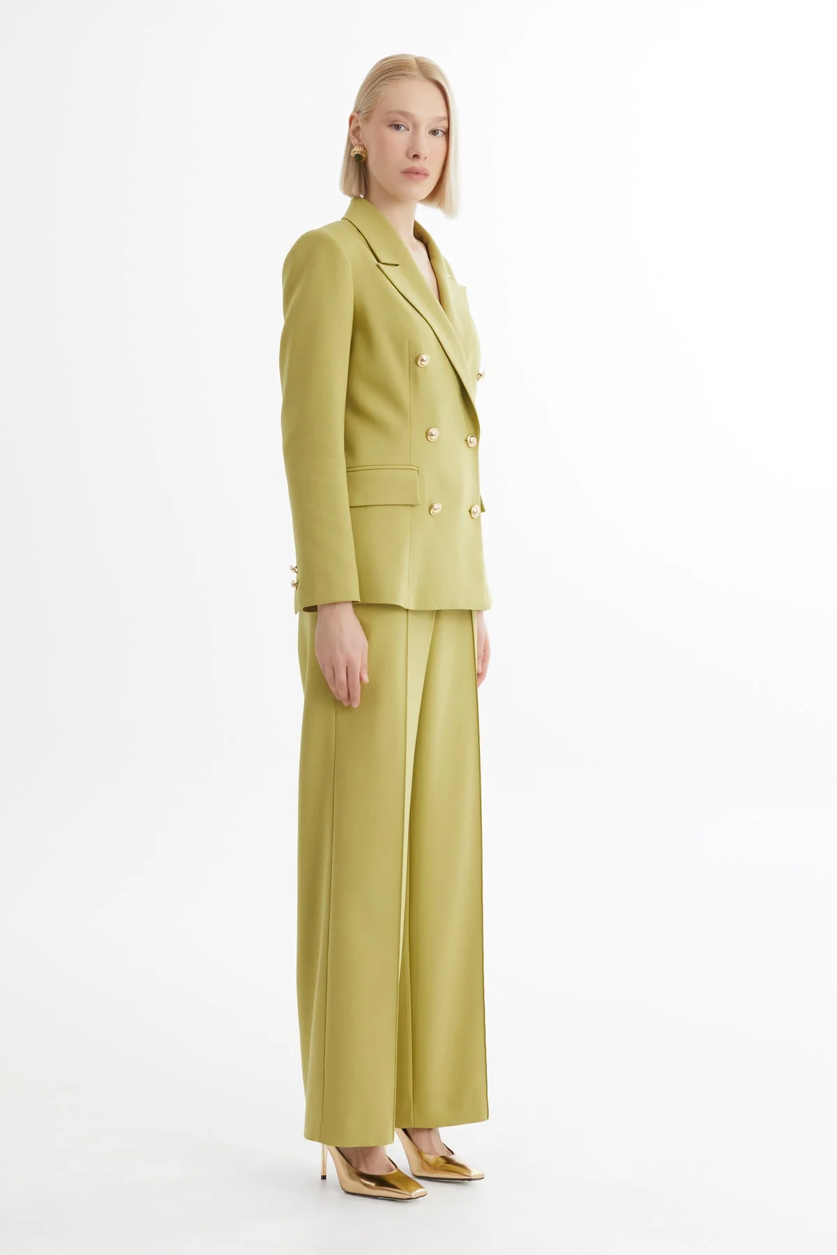 Green Chain-Detail Blazer Trouser Set - Image 3