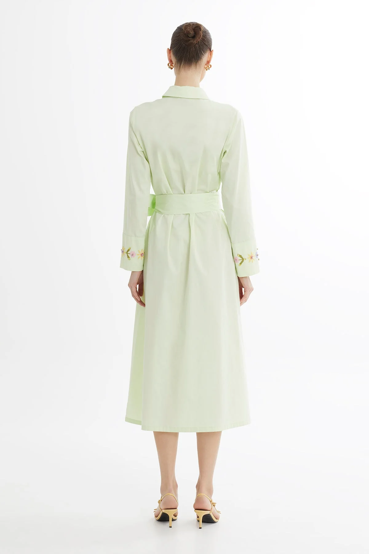 Green Embroidered Belted Midi Dress - Image 4