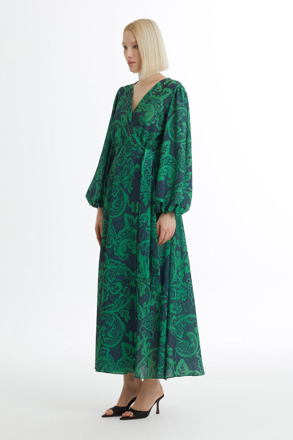 Green Embroidered Patterned Dress - Image 3