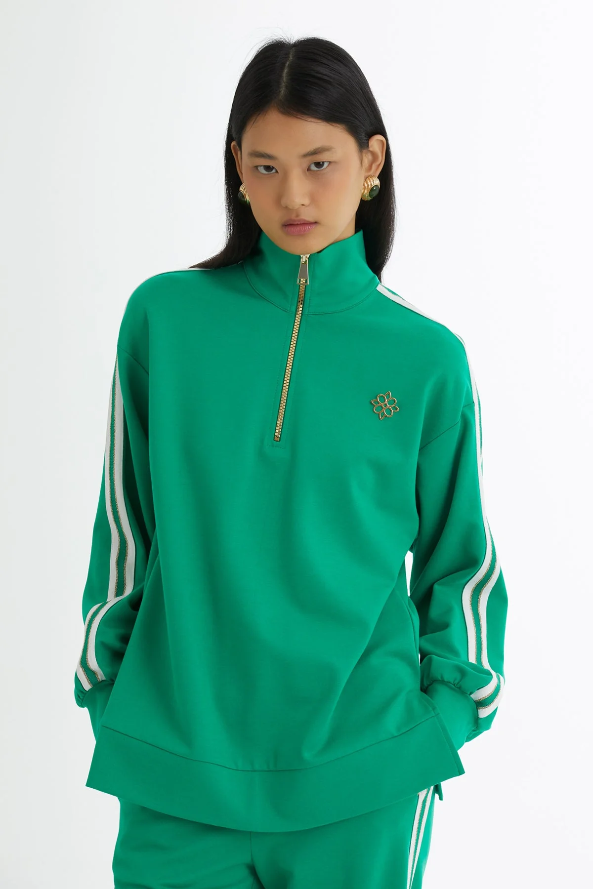 Green Knit-Detail Top and Pants Sweatshirt Set - Image 2
