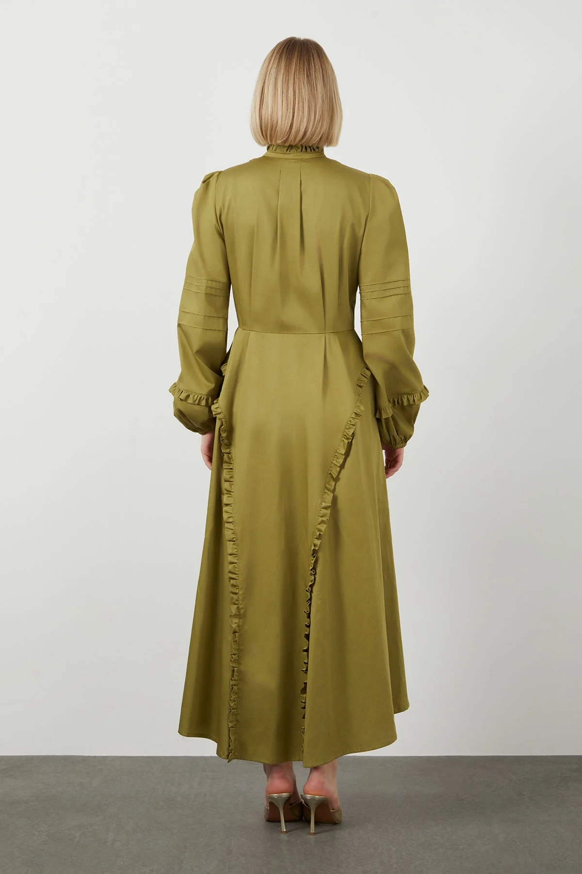 Green Midi Ruffle Collar Dress - Image 4