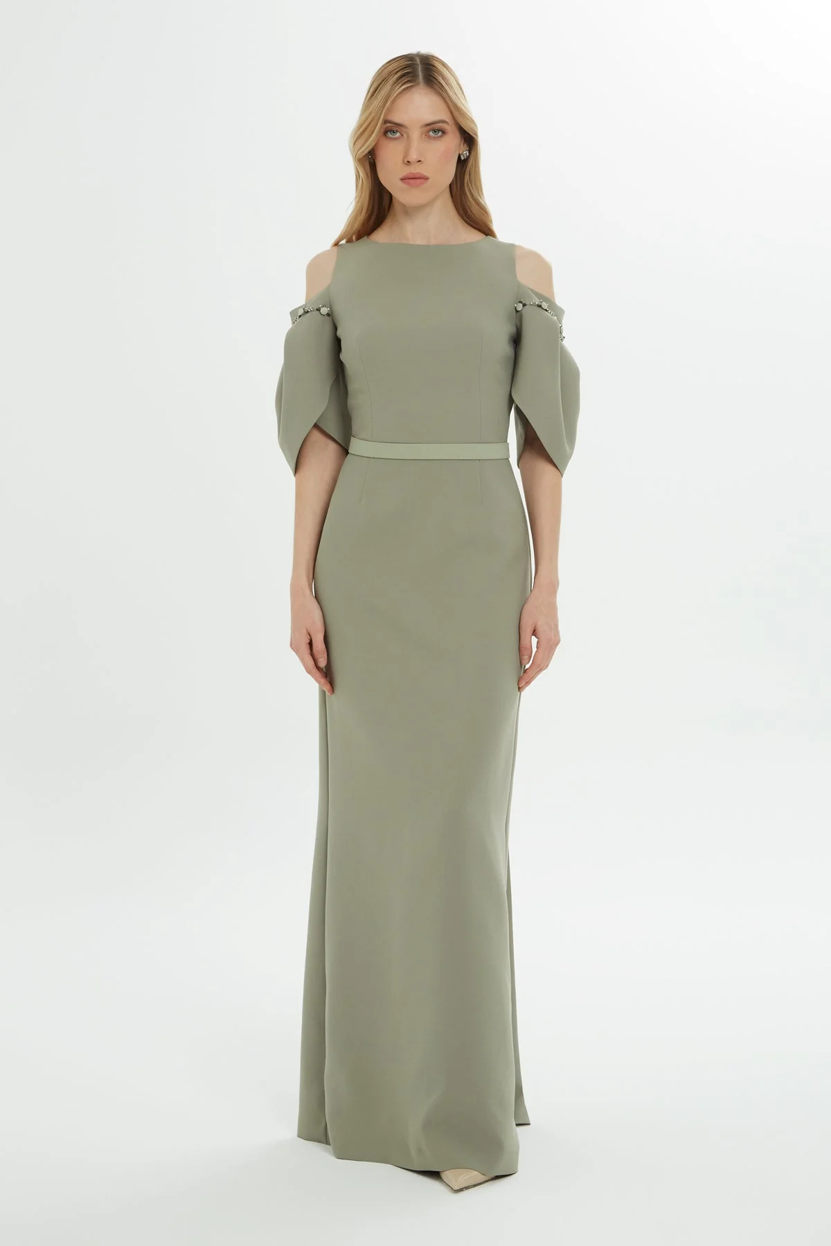 Green Off-Shoulder Long Dress