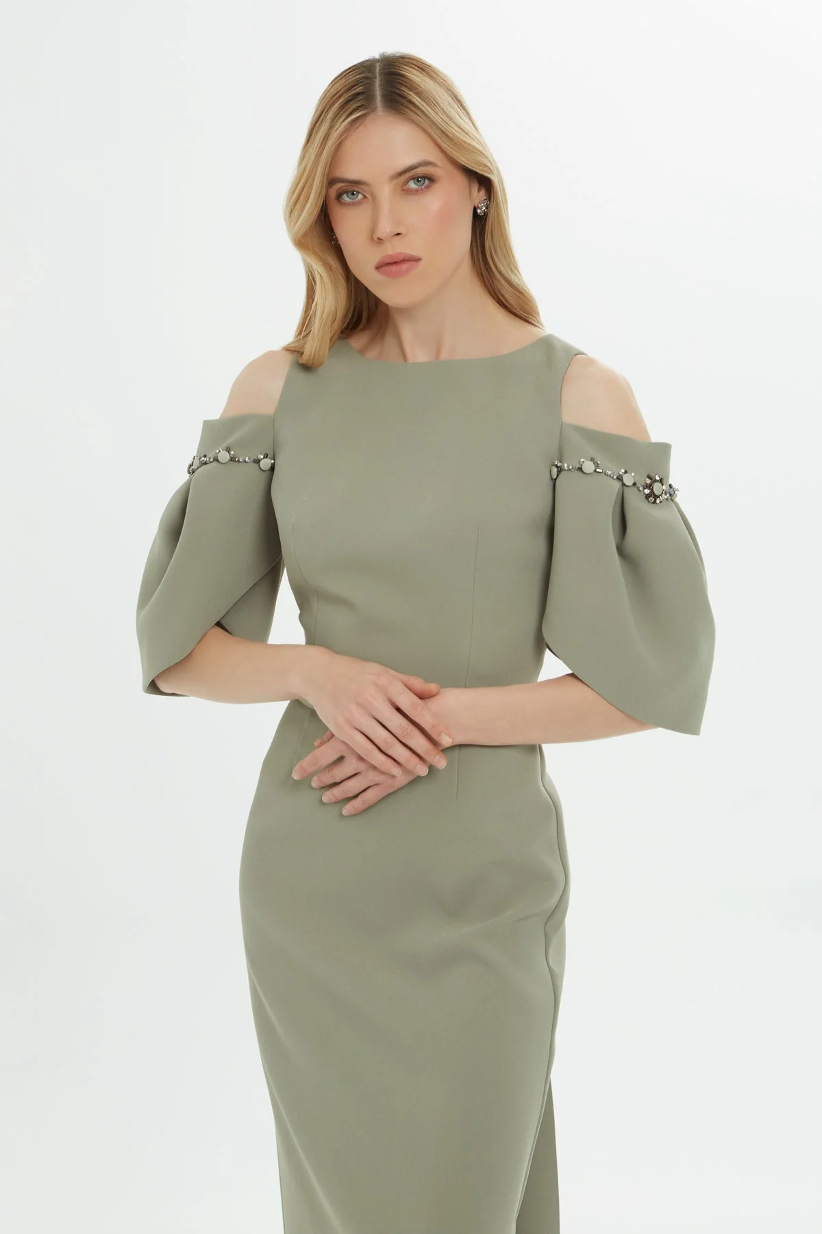 Green Off-Shoulder Long Dress - Image 3