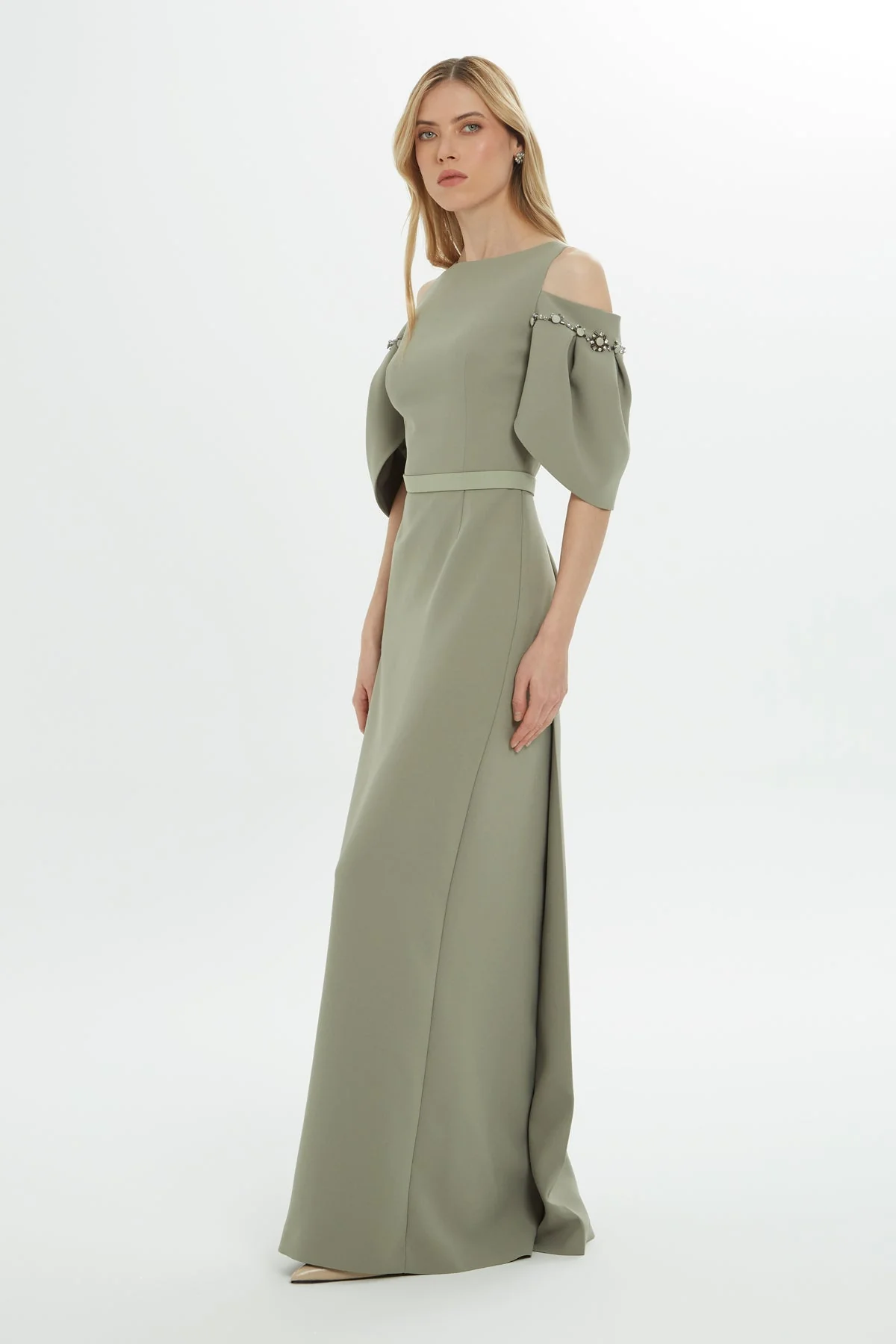 Green Off-Shoulder Long Dress - Image 4