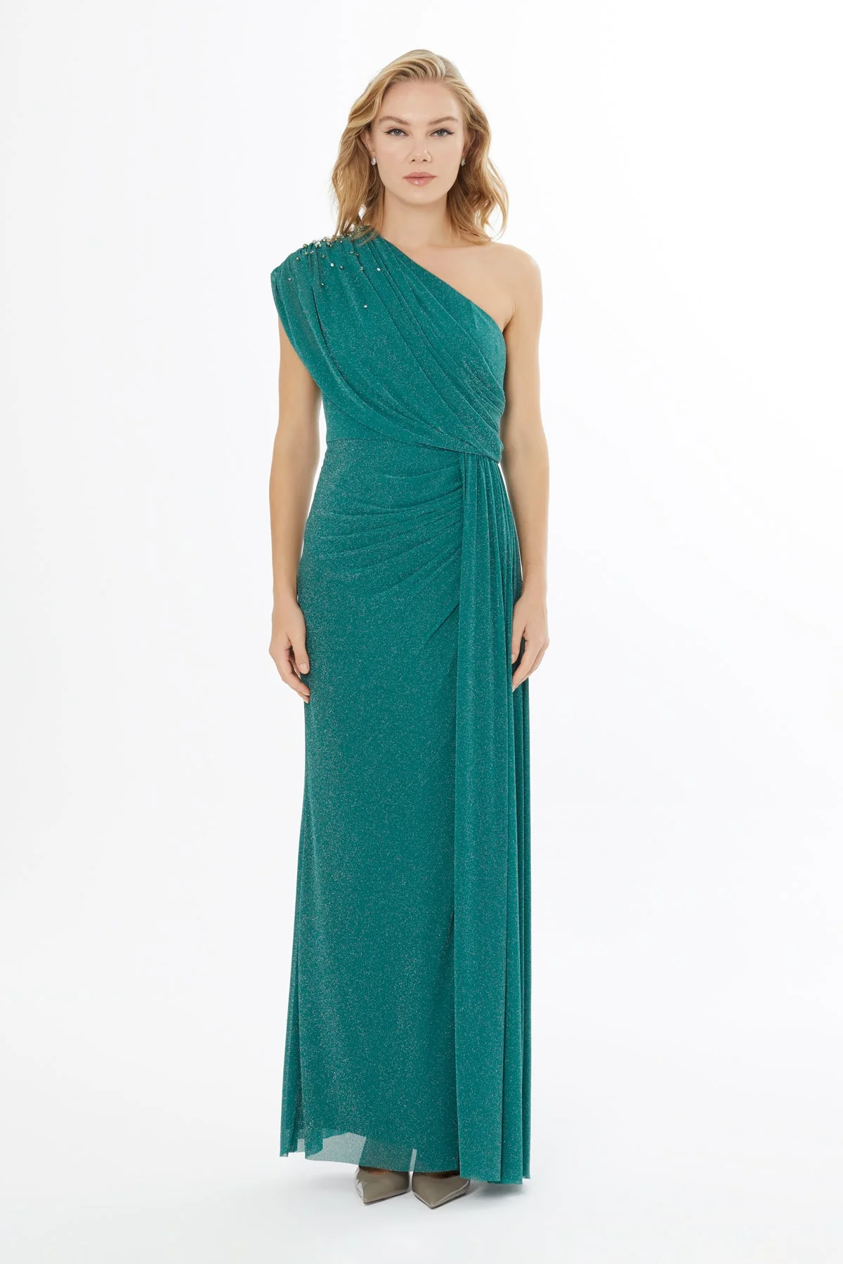 Green One-Shoulder Long Dress