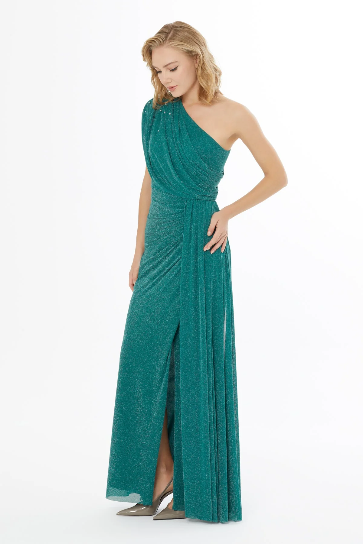 Green One-Shoulder Long Dress - Image 4
