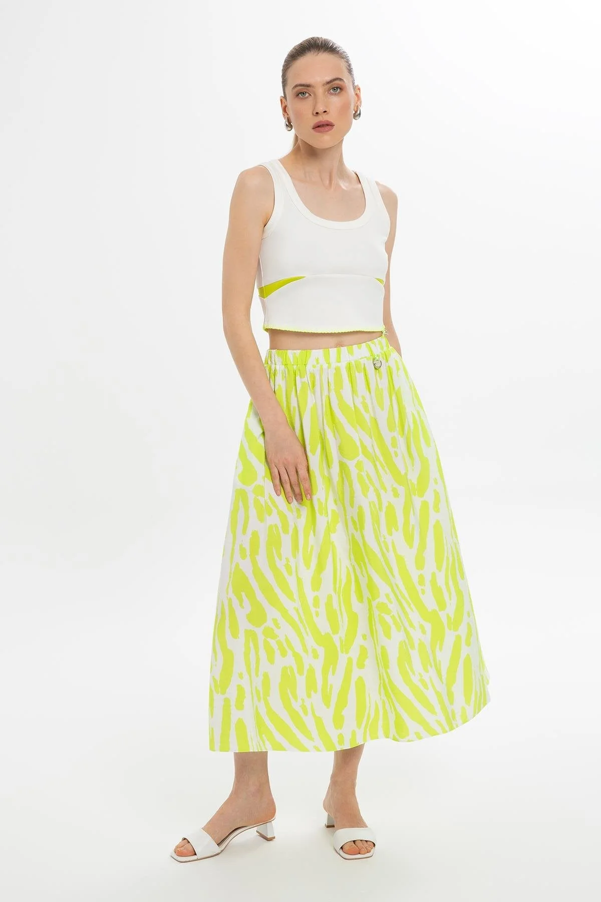 Green Patterned Midi Skirt