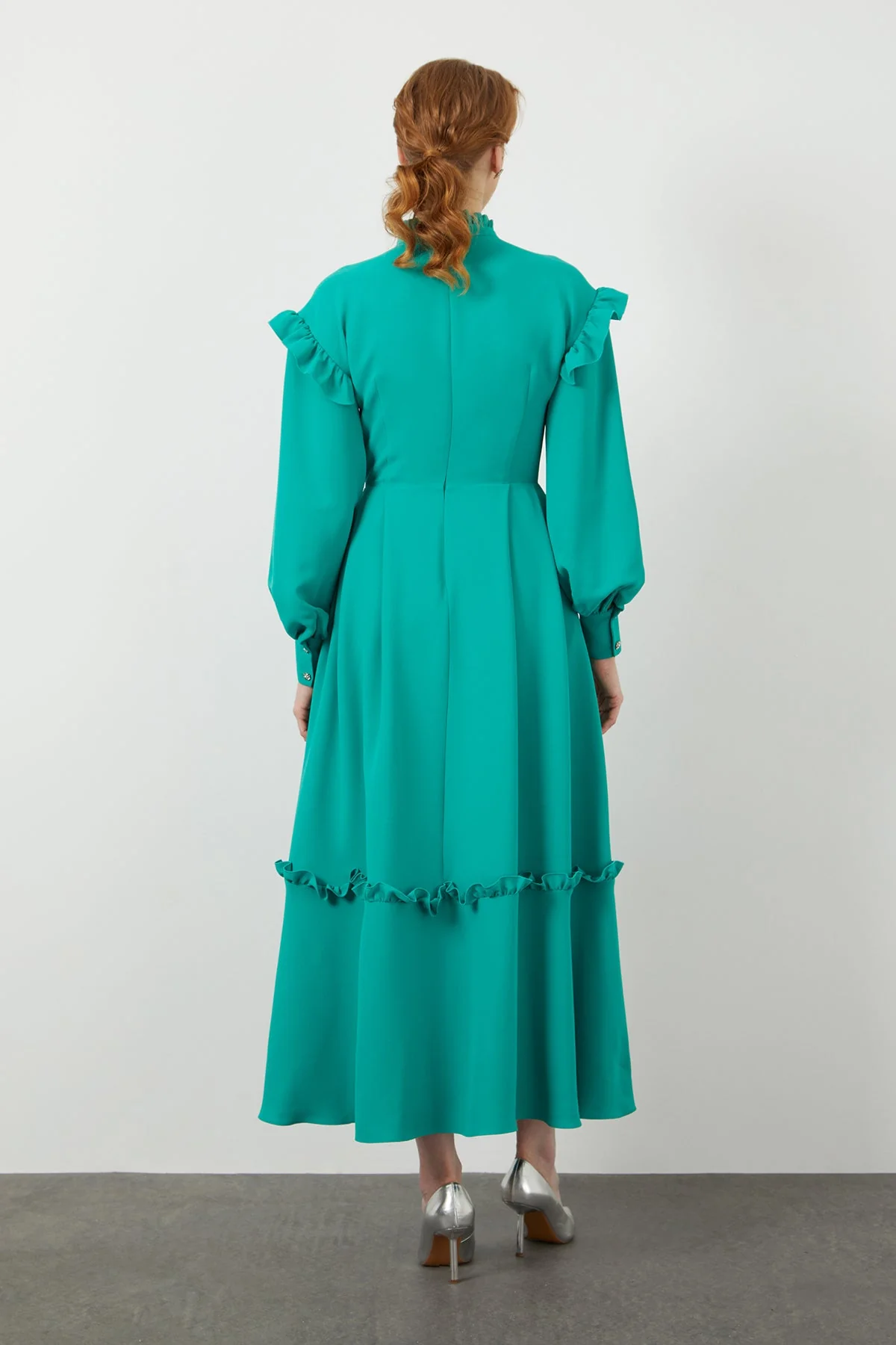 Green Ruffle-Detail Midi Dress - Image 4