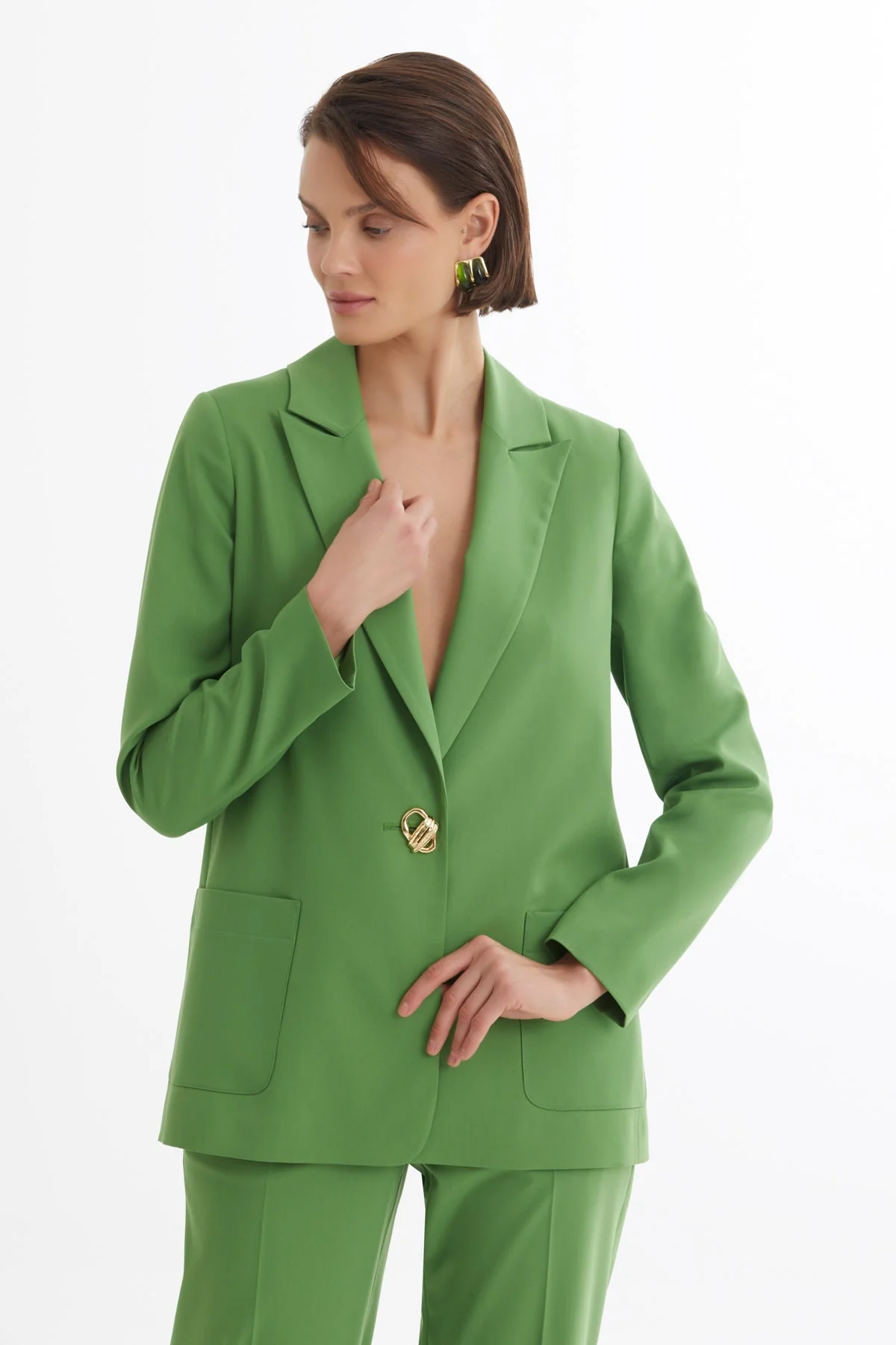 Green Single-Button Blazer Suit - Image 2