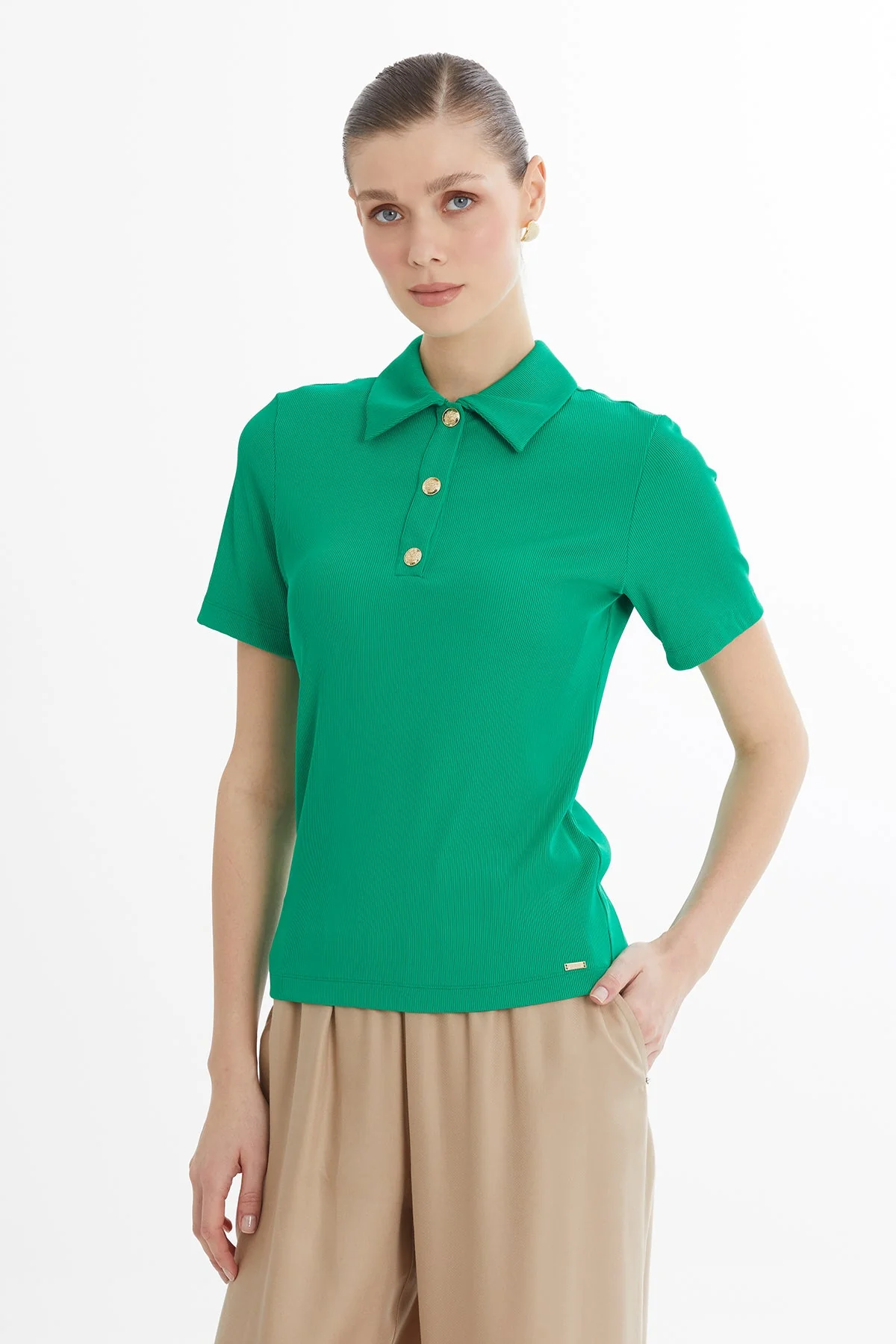 Green Snap-Closure Blouse - Image 3