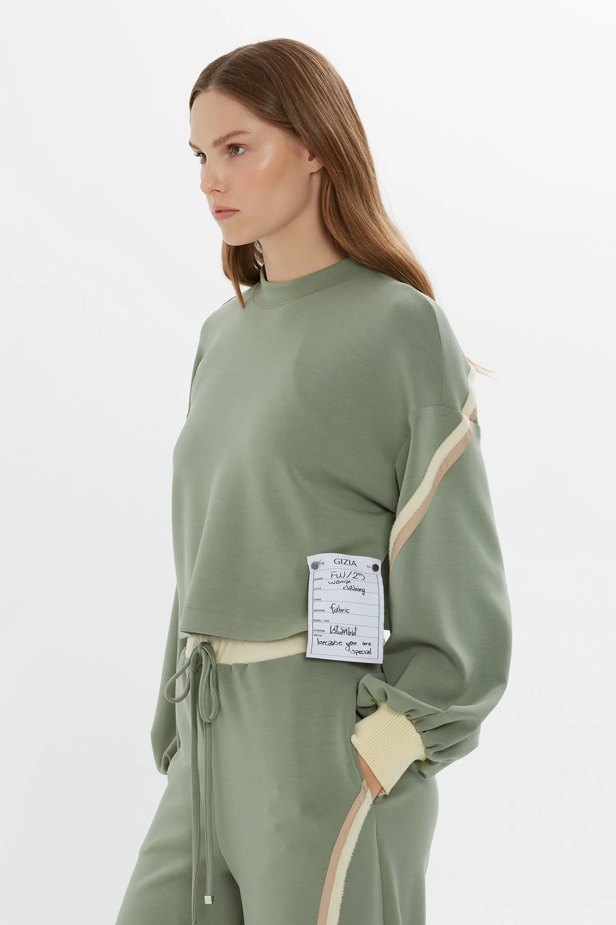Green Stripe-Detail Sleeve Sweatshirt - Image 2