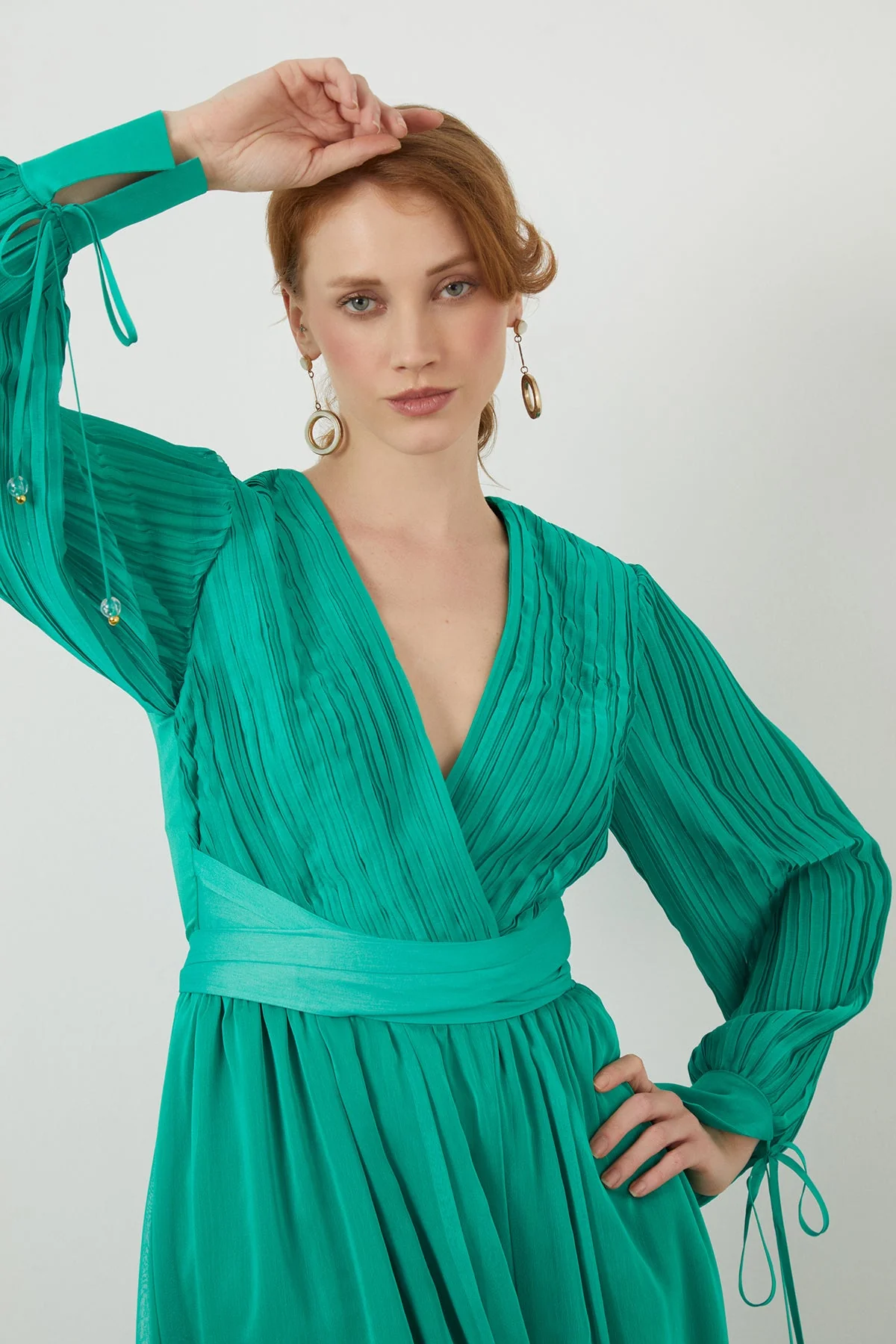 Green V-Neck Chiffon Maxi Dress - Image 2