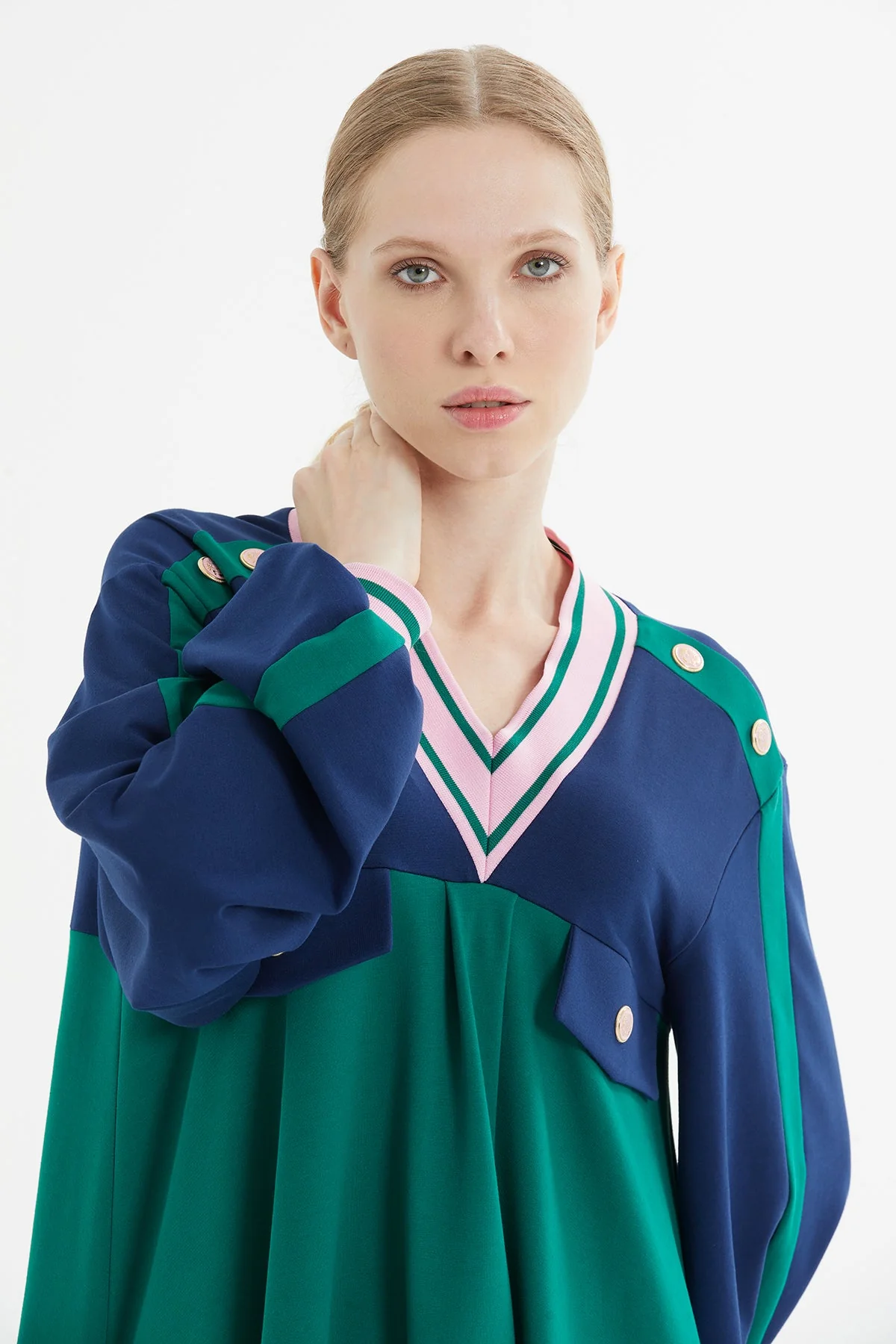 Green V-Neck Midi Dress - Image 3
