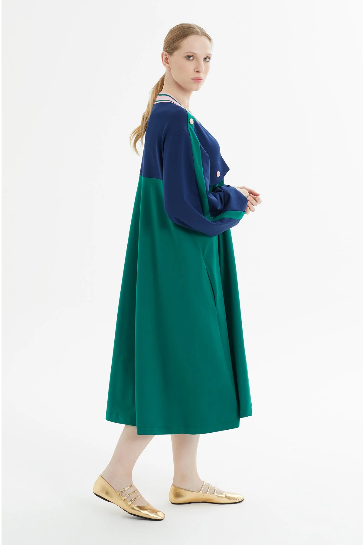Green V-Neck Midi Dress - Image 4