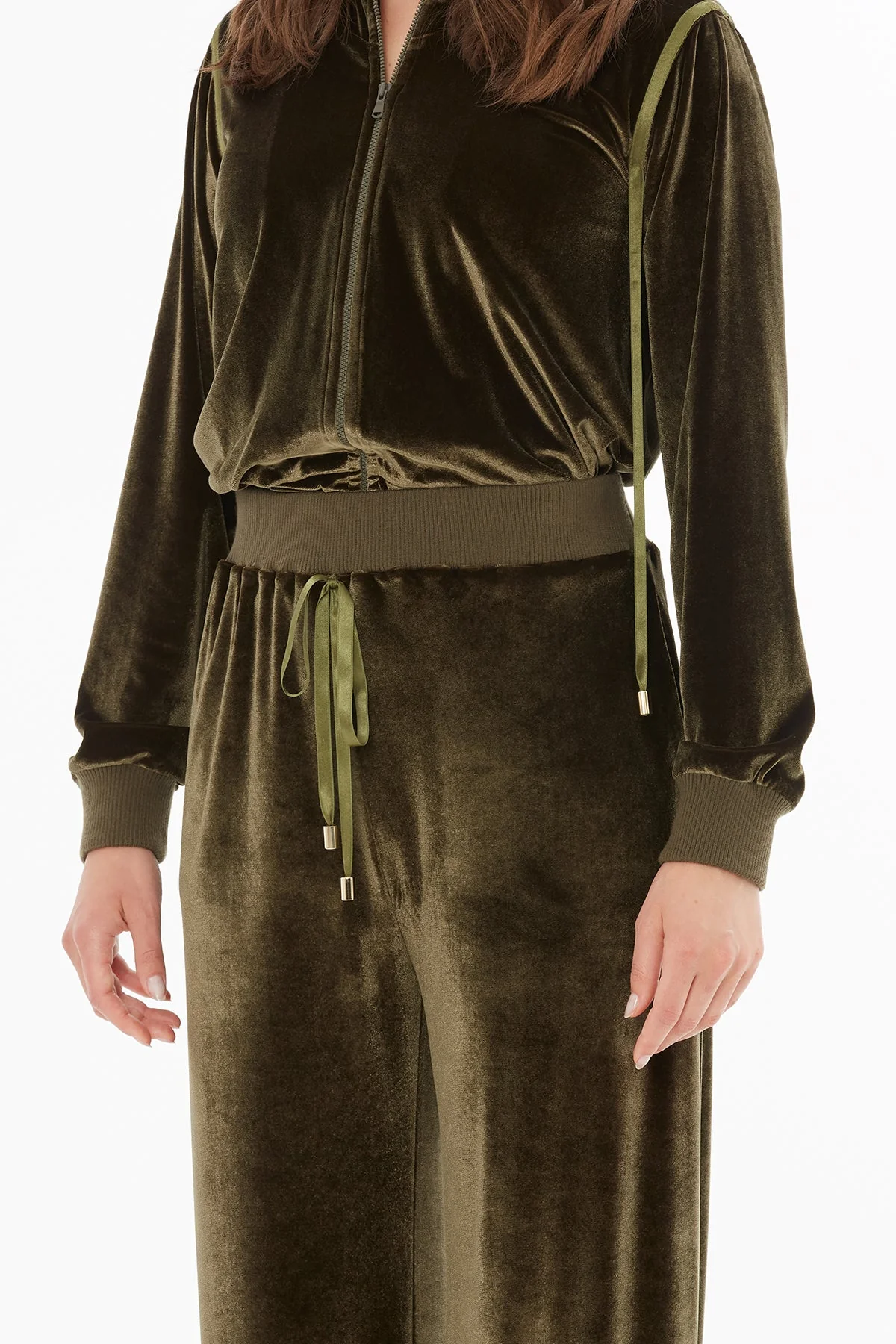 Green Velvet Trousers with Elasticated Waist - Image 2