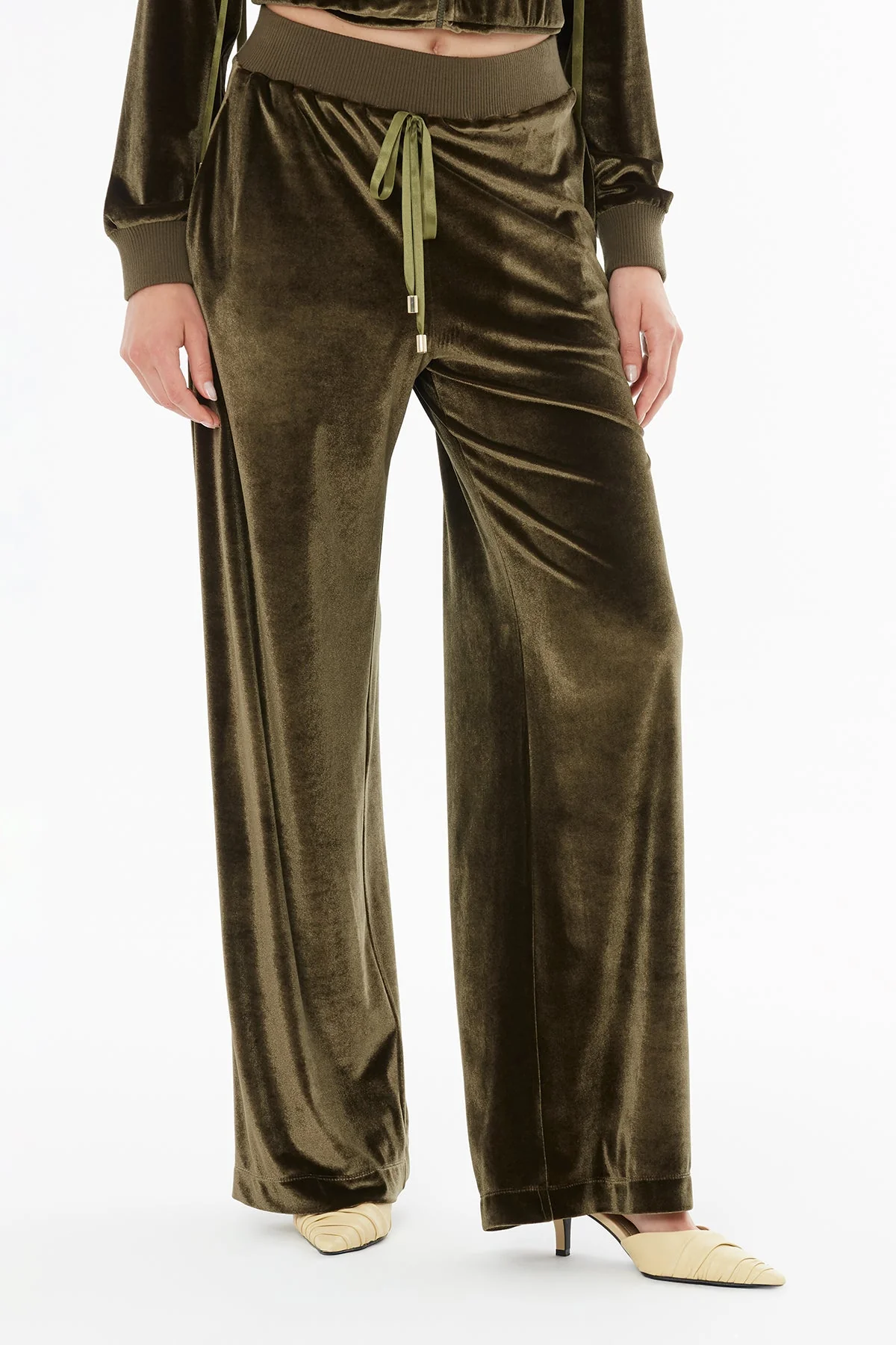 Green Velvet Trousers with Elasticated Waist - Image 3
