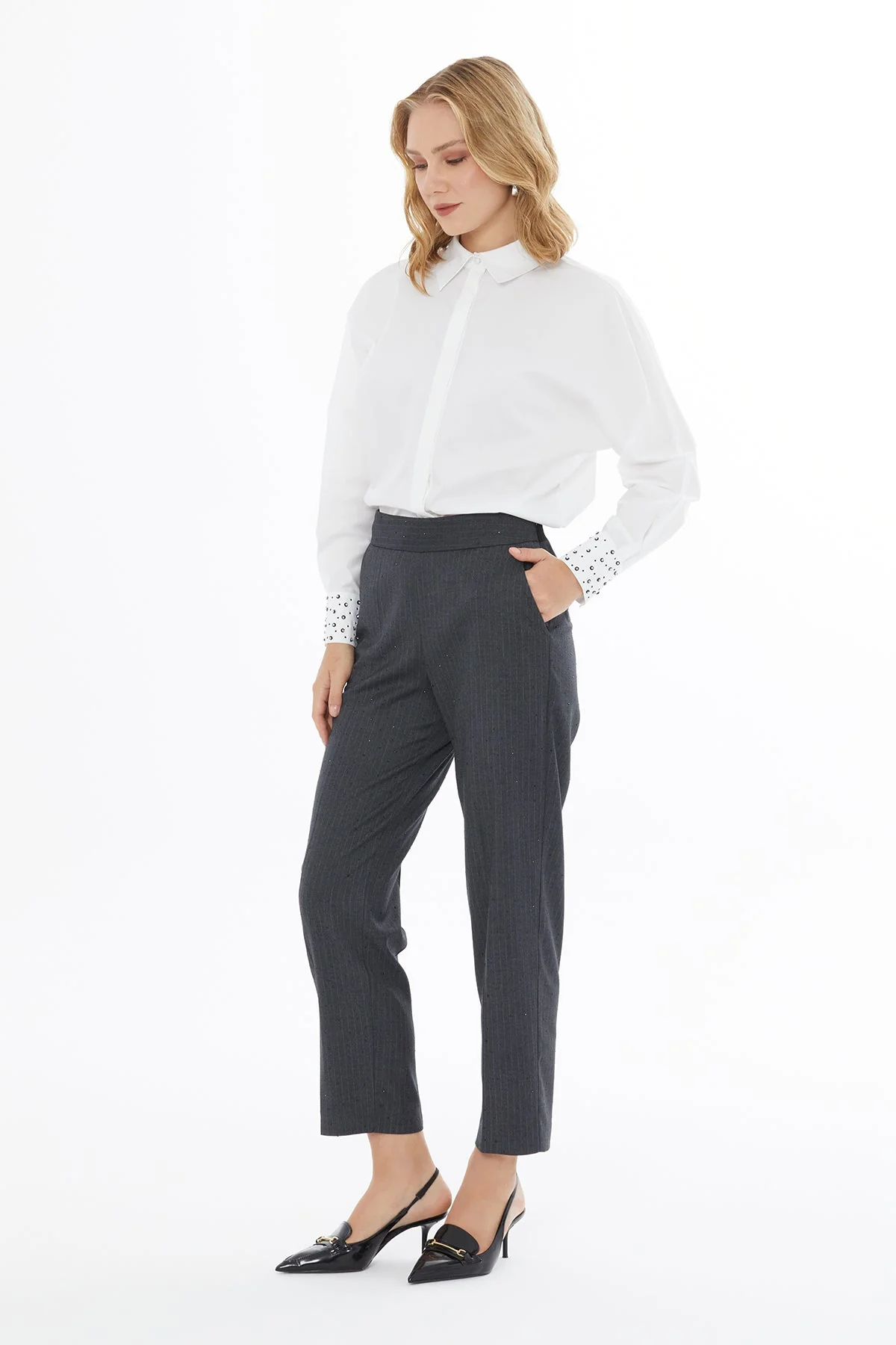 Grey Ankle-Length Trousers