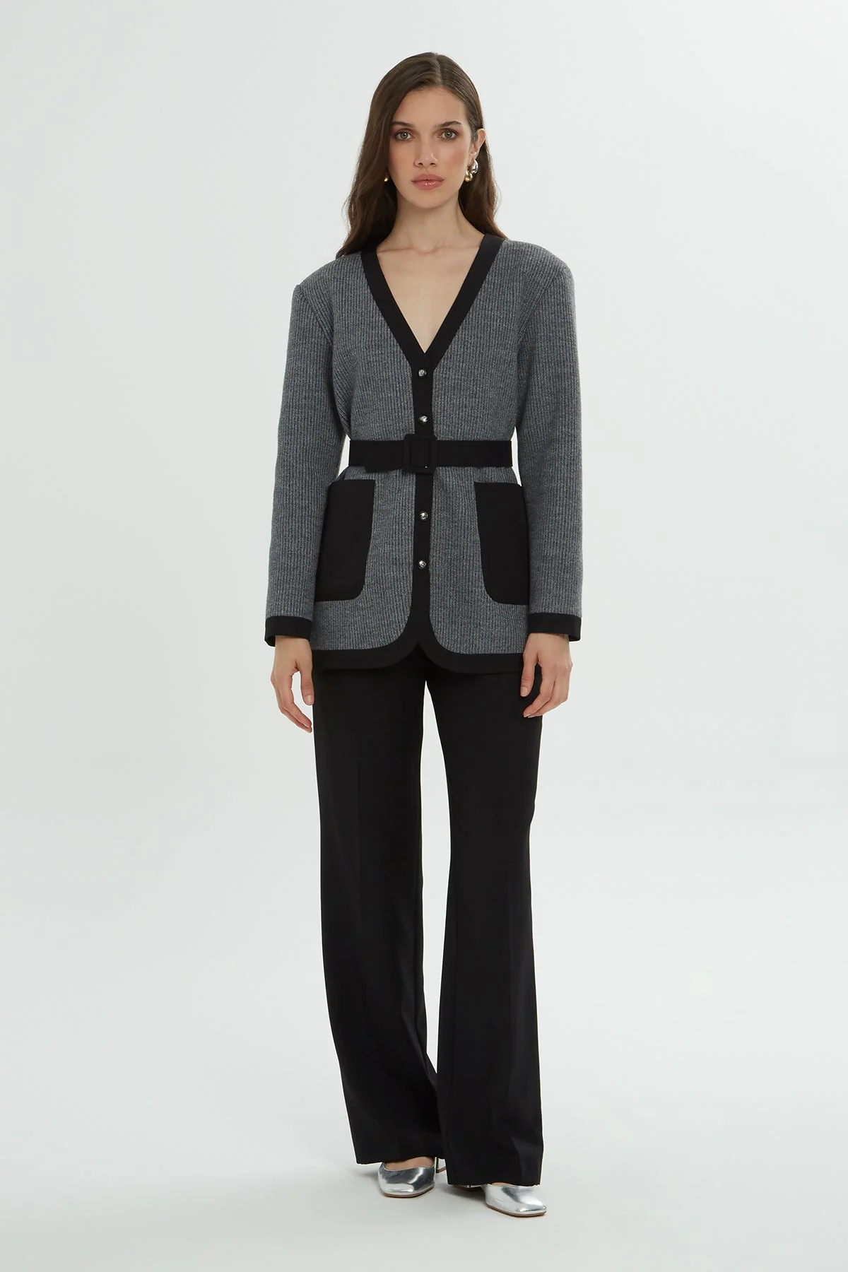 Grey Belted Cardigan Set - Image 2