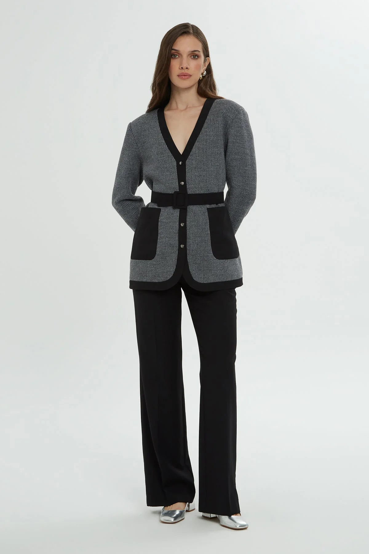 Grey Belted Cardigan Set - Image 3