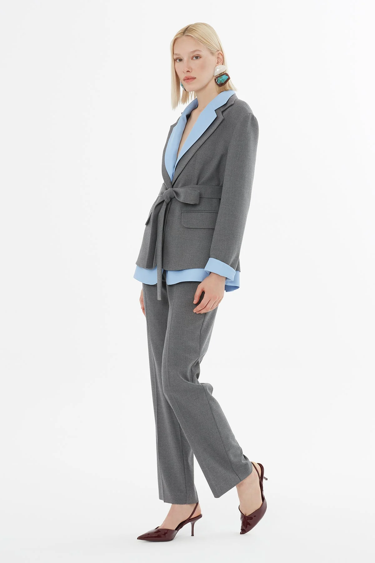Grey Belted Jacket and Trousers Set - Image 4