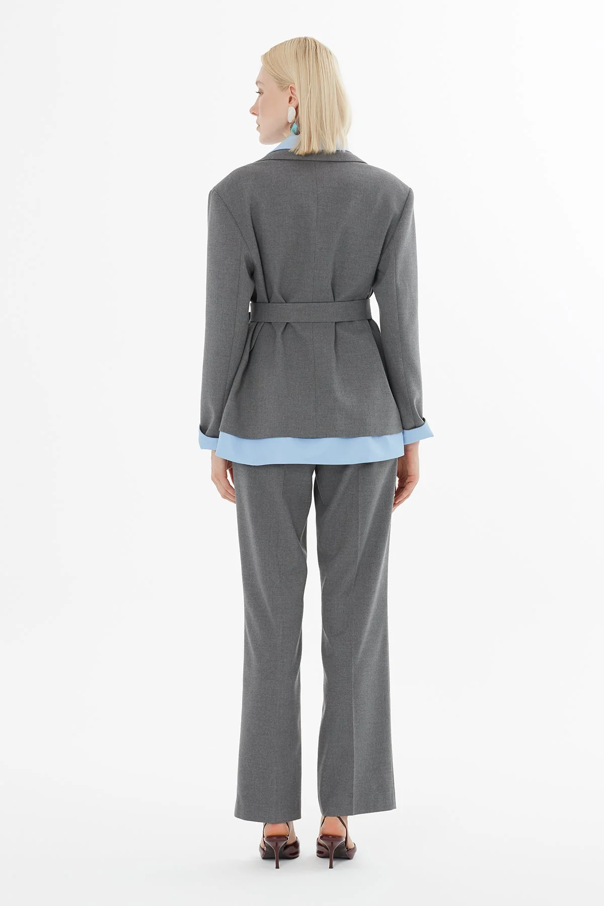 Grey Belted Jacket and Trousers Set - Image 5