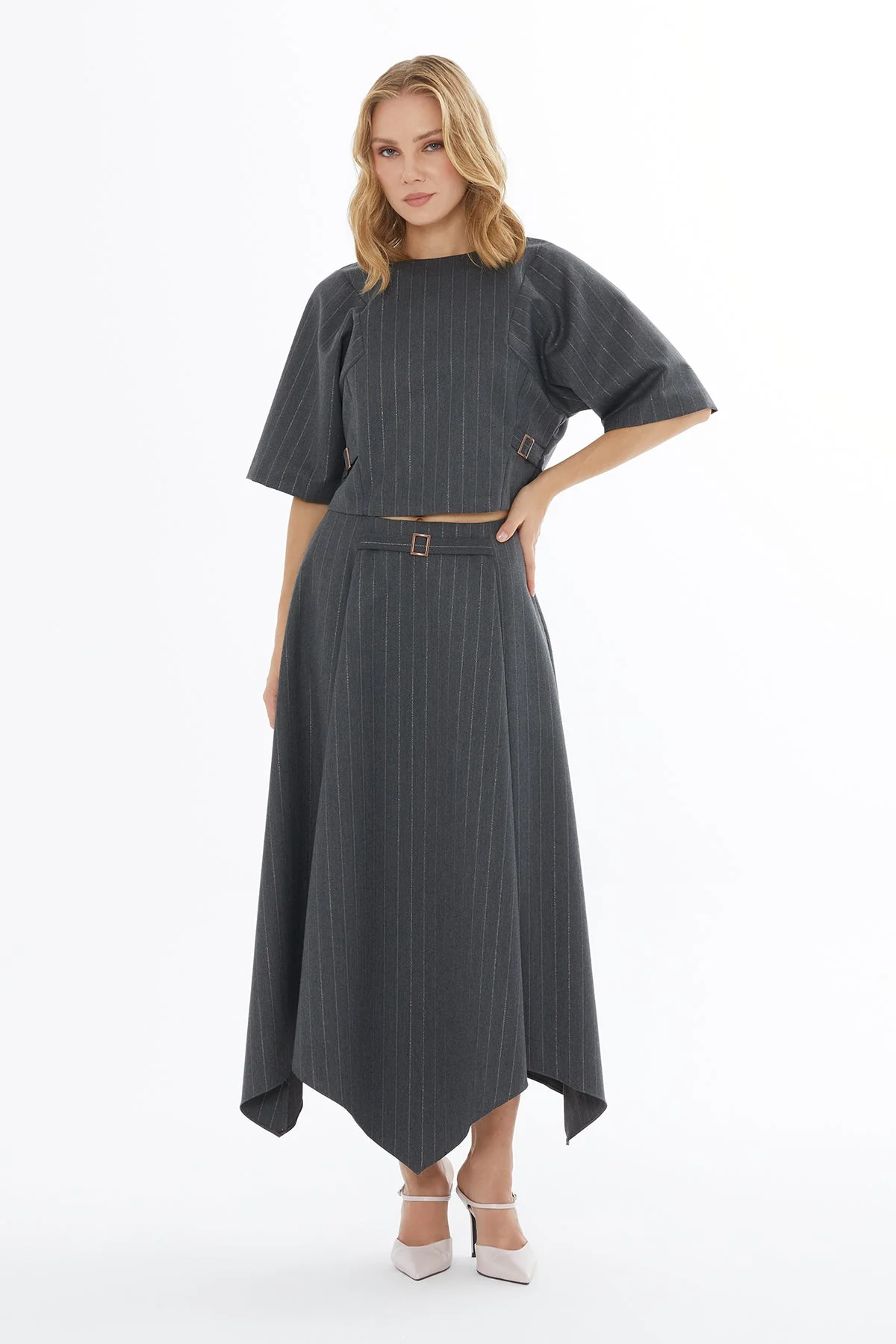 Grey Blouse with Batwing Sleeves - Image 2