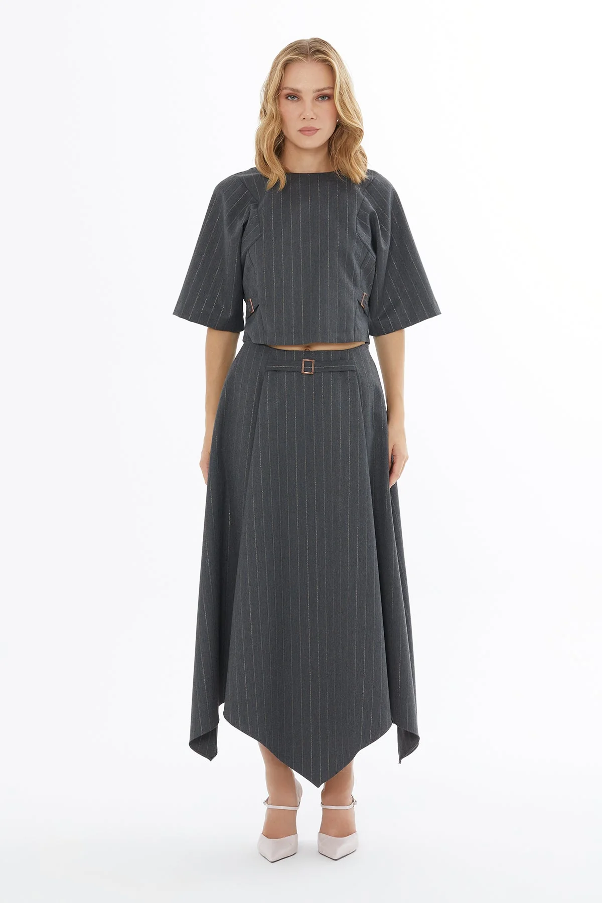 Grey Blouse with Batwing Sleeves - Image 3
